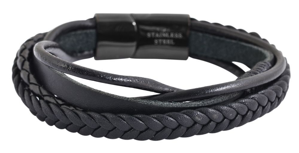 "Abbe" Echtlederarmband 22 cm, Magnetschließe, schwarz