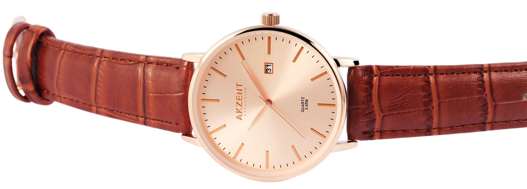 Akzent Exclusive Herrenarmbanduhr mit Lederimitationsarmband