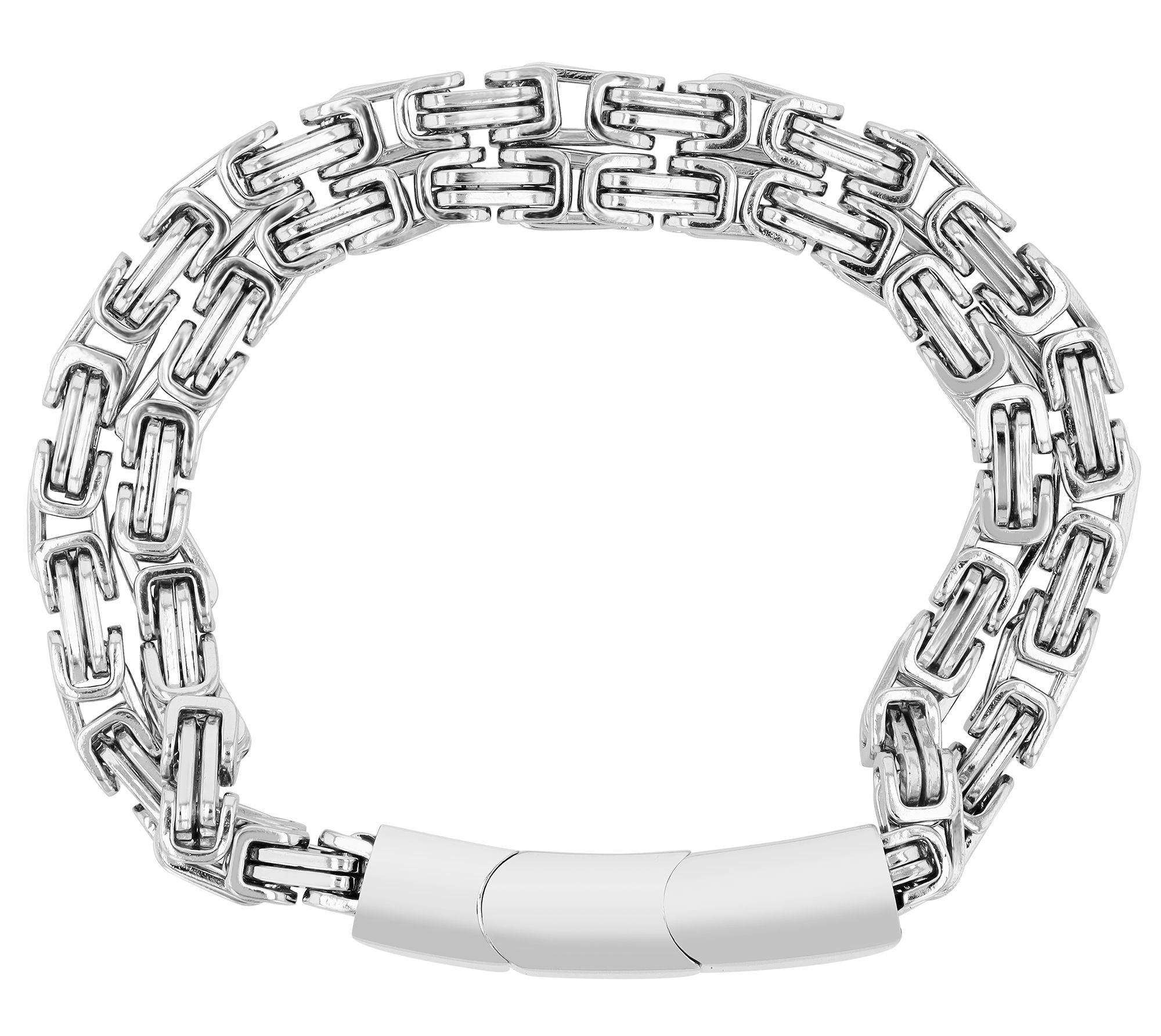 "Karlis", Akzent Königskettenarmband, 316L Edelstahl, Magnetverschluss, zweireihig, poliert, silberfarben, 25 cm