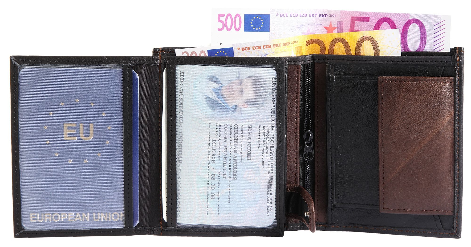 Steinmeister Herrengeldbörse aus Echtleder, Hochformat, schwarz/braun