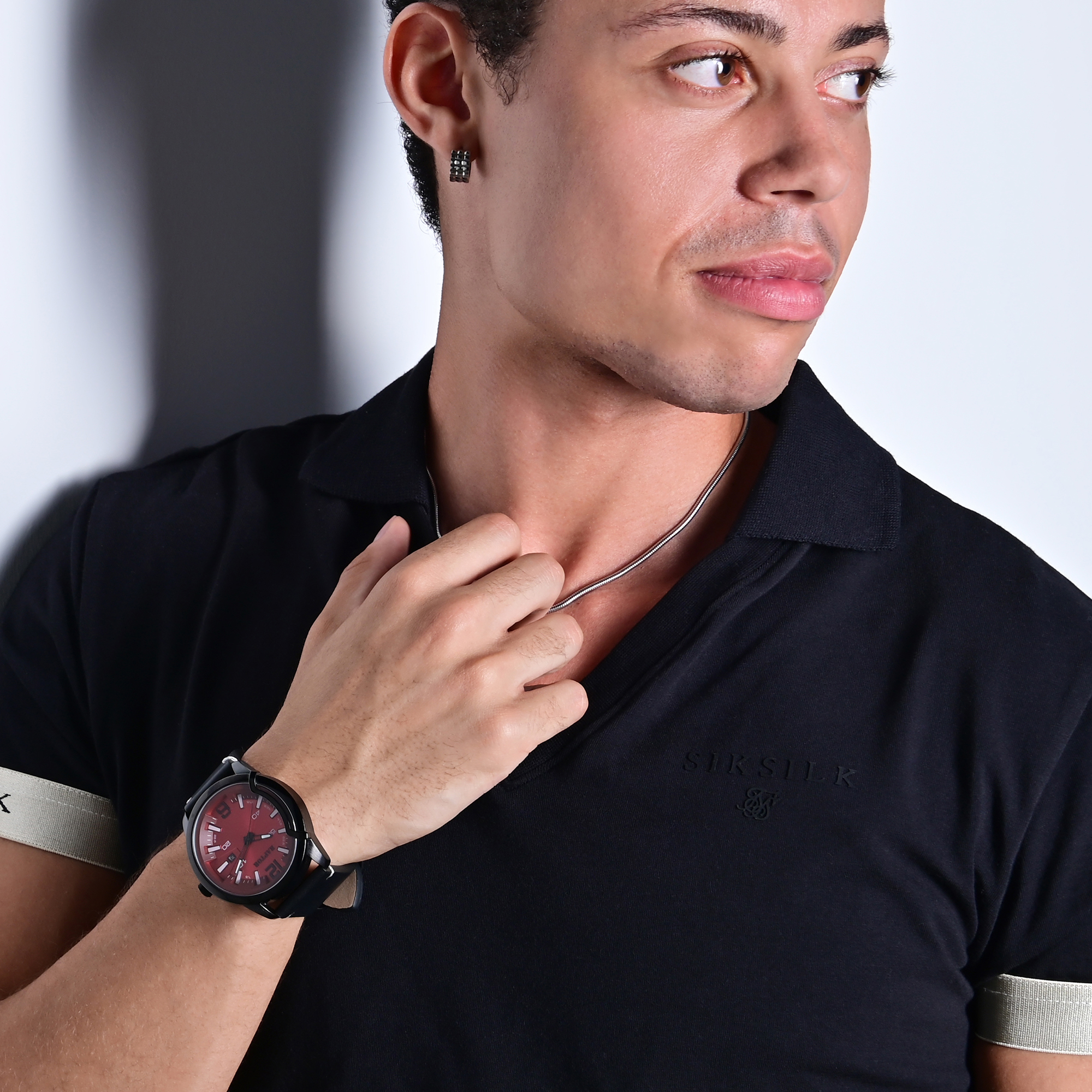 Raptor Herrenuhr "Davian" mit Echtlederarmband, Datumsanzeige, schwarz/rot