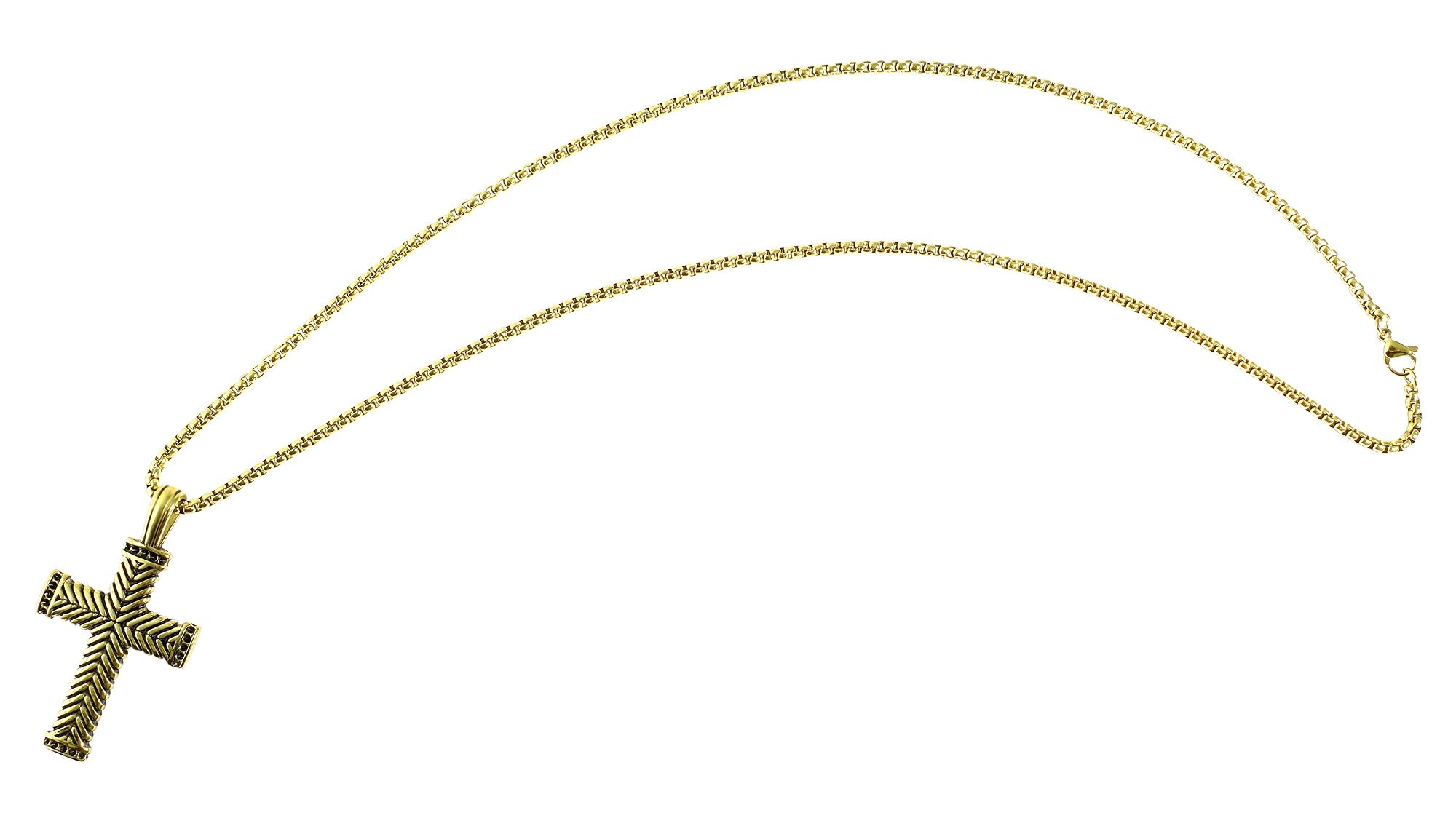 "Zenith" Erbskette mit massiven Anhänger - Kreuz, Edelstahl, 61 cm/ 3 mm, goldfarben