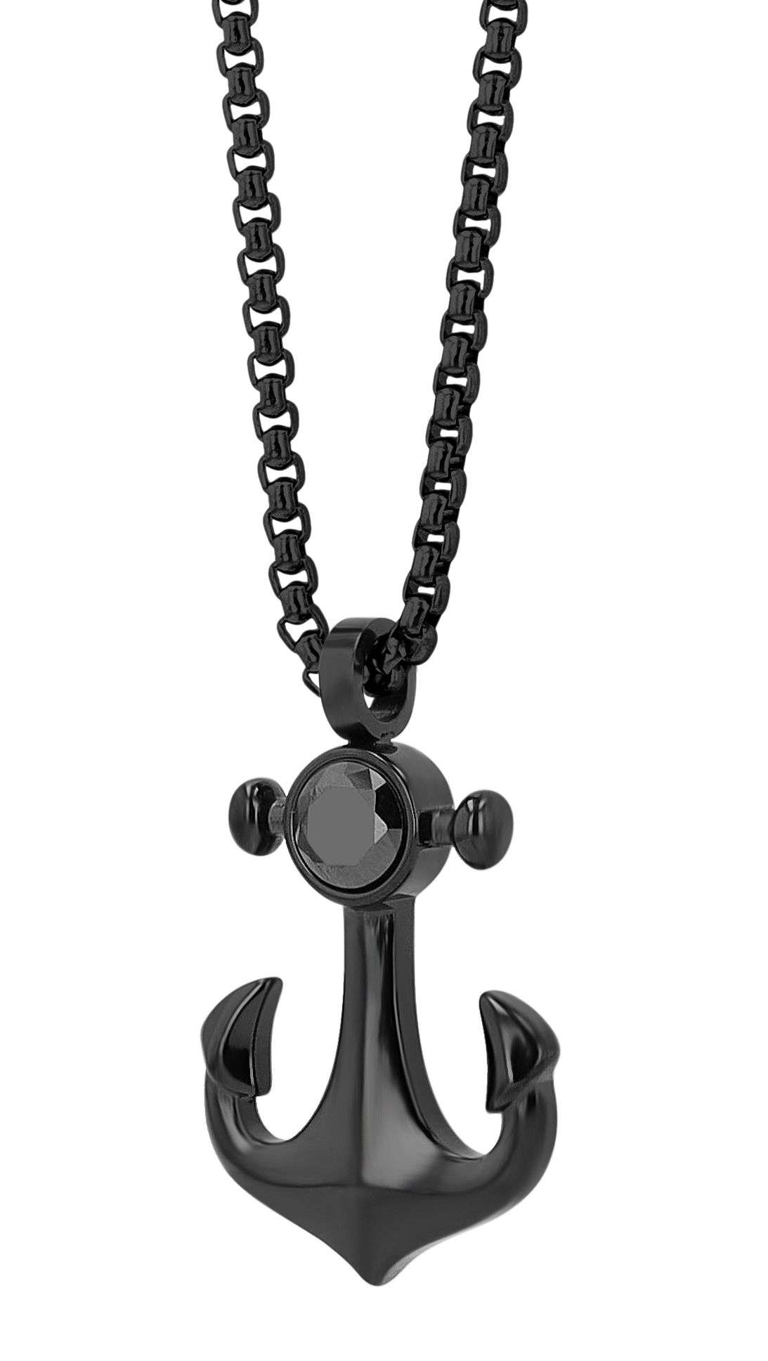 Akzent Erbskette mit Anker, Edelstahl, ionenplattiert, 60 cm, schwarz
