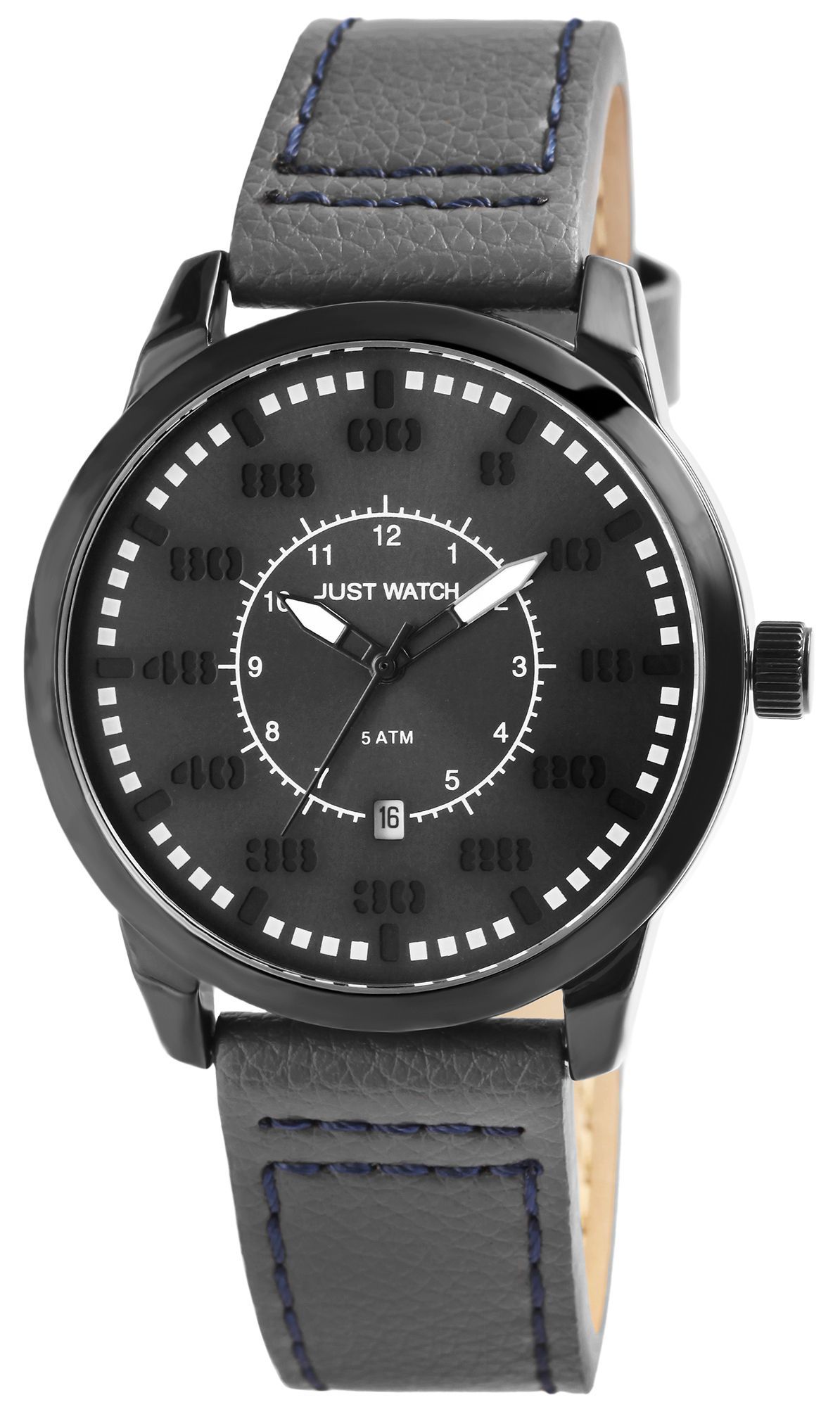 JUST WATCH "Benedict" Herrenuhr mit Echtlederband, Grau