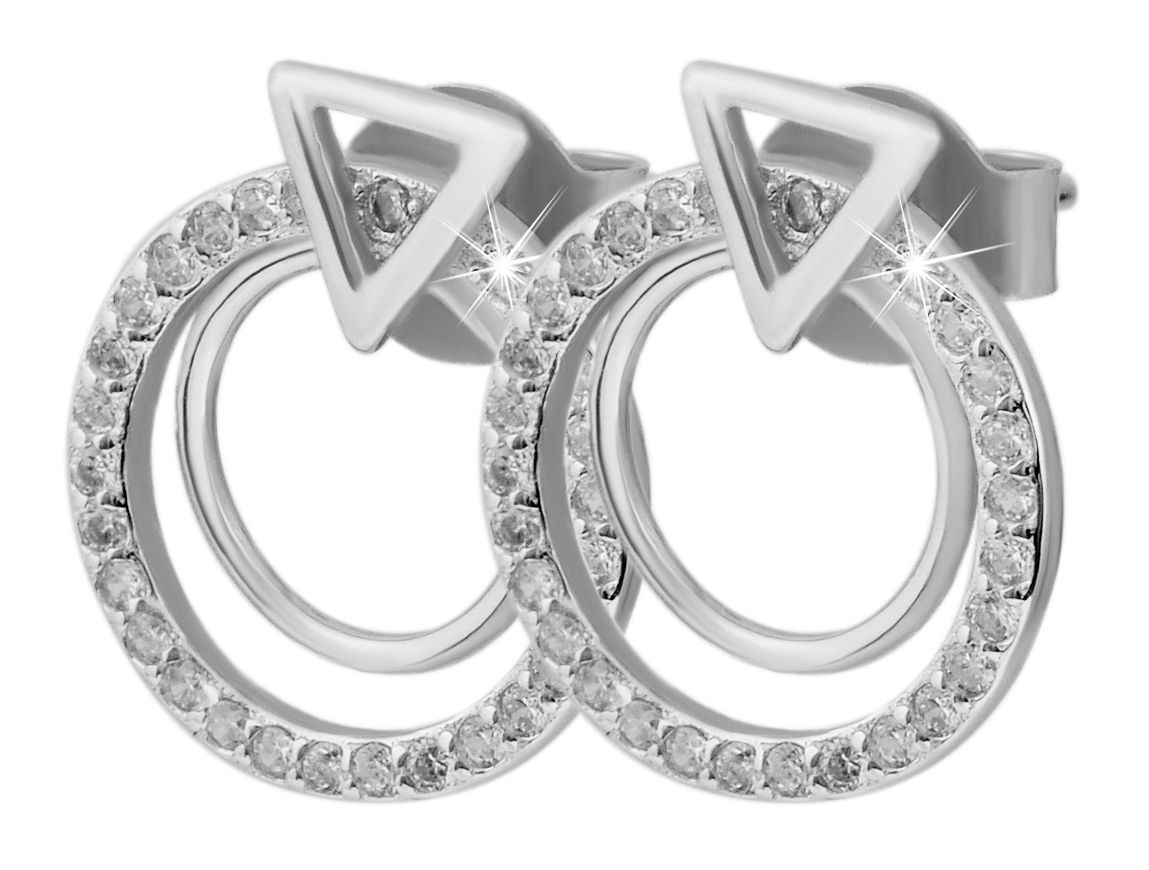 925/- Echt Silber Schmuck-Set "Rahel", Anhänger und Ohrstecker mit Zirkoniabesatz, 925/rhodiniert