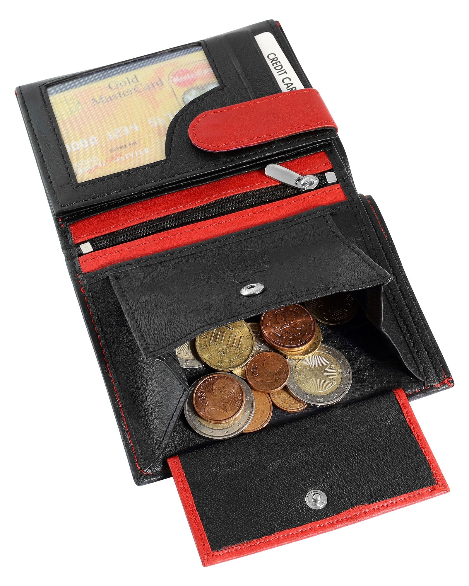 Steinmeister Geldbörse aus Echtleder, Hochformat, schwarz/rot