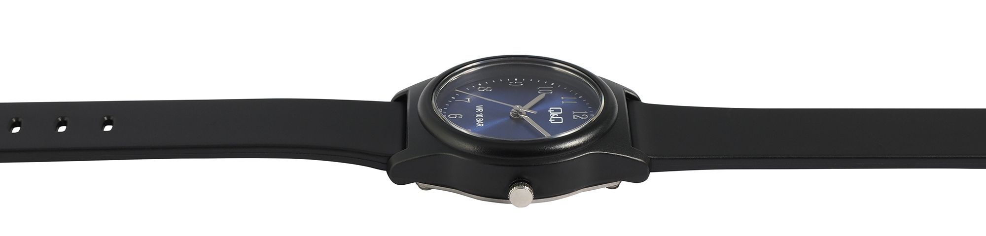 Q&Q Jugenduhr, Silikonarmband, Ø 30 mm, schwarz/ blau