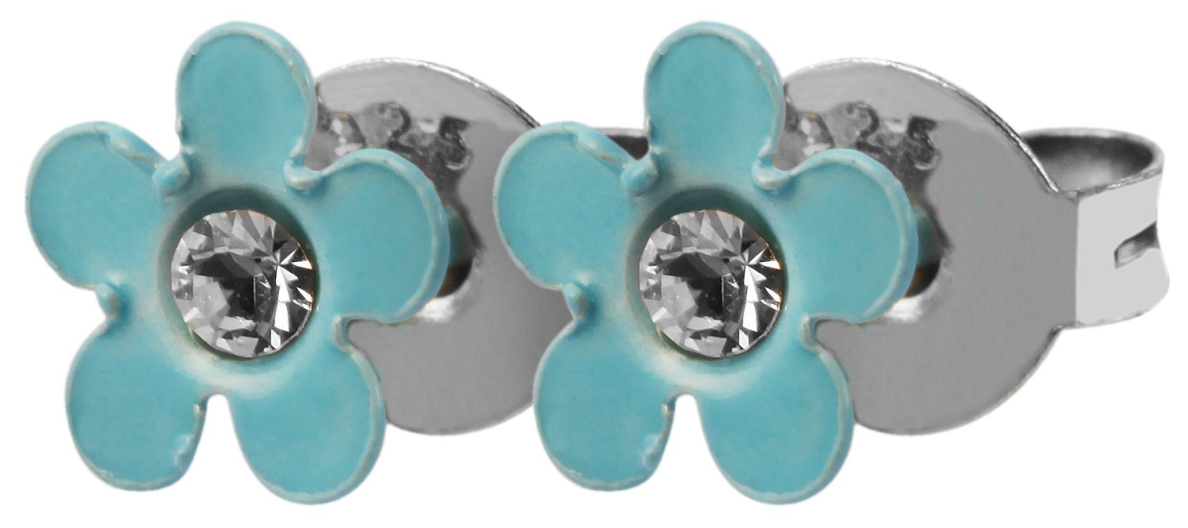 925/- Echt Silber Kinder Ohrstecker "Florette", Blume mit Similistein, hellblau