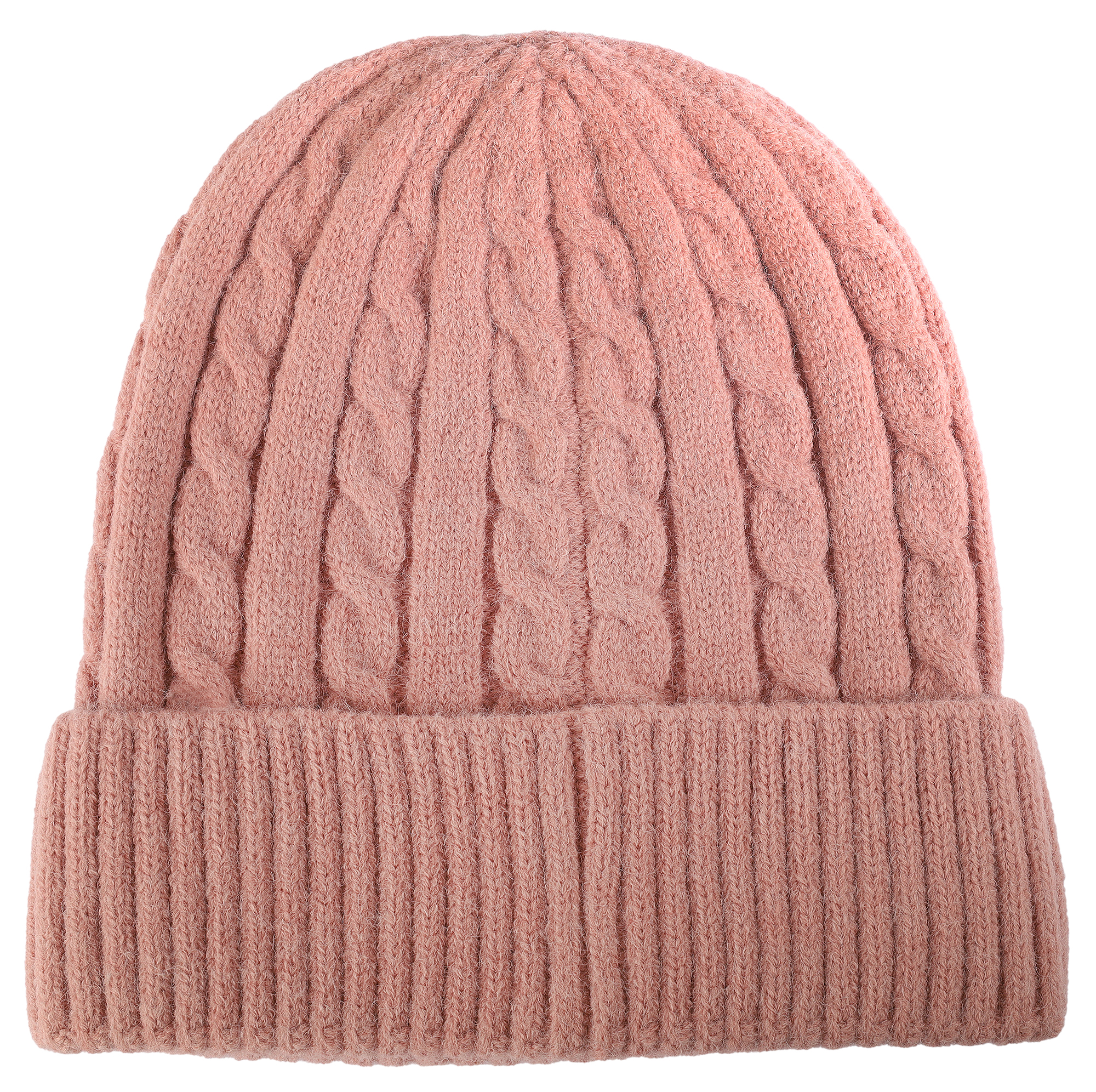 Akzent Strickmütze mit Umschlag, 100% Acryl, 4-VE, altrosa