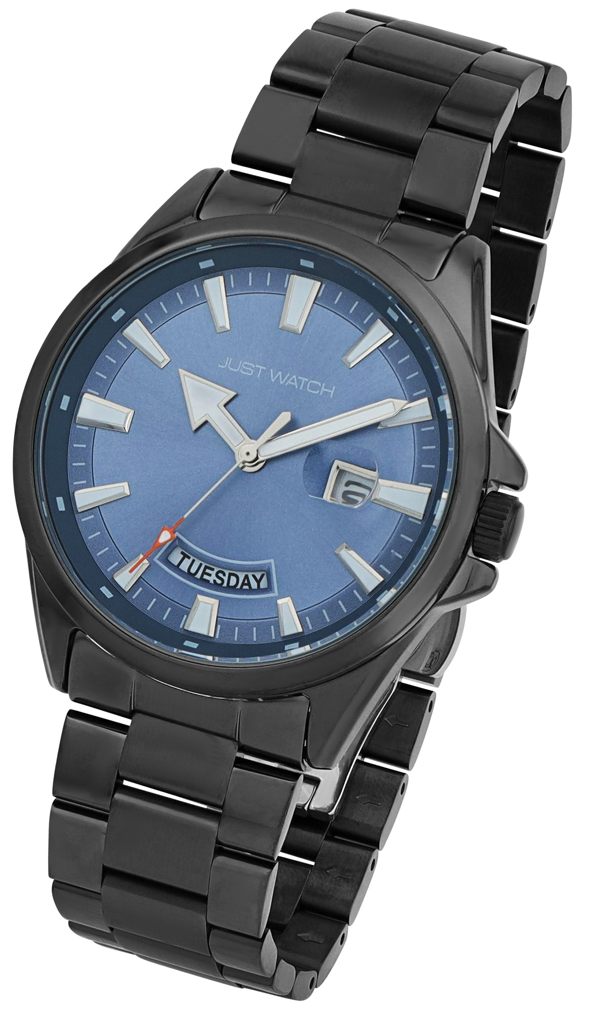 JUST WATCH Herrenuhr "Ben" mit Edelstahlband, Ø 42 mm, schwarz/blau, 5ATM