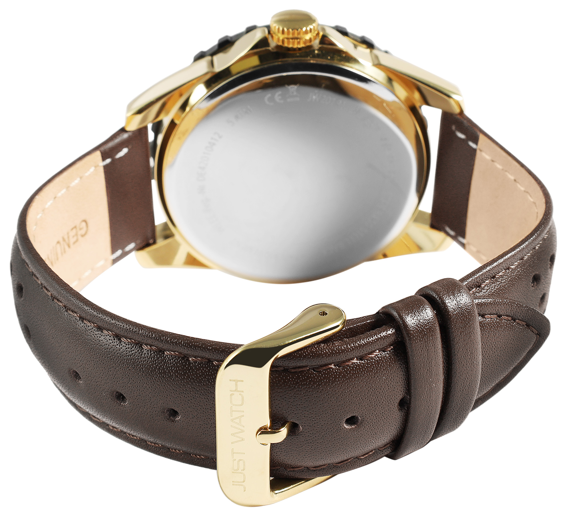 JUST WATCH Herrenuhr "Elwin"  mit Echt Lederband, Ø 43 mm, braun/ goldfarben/ schwarz