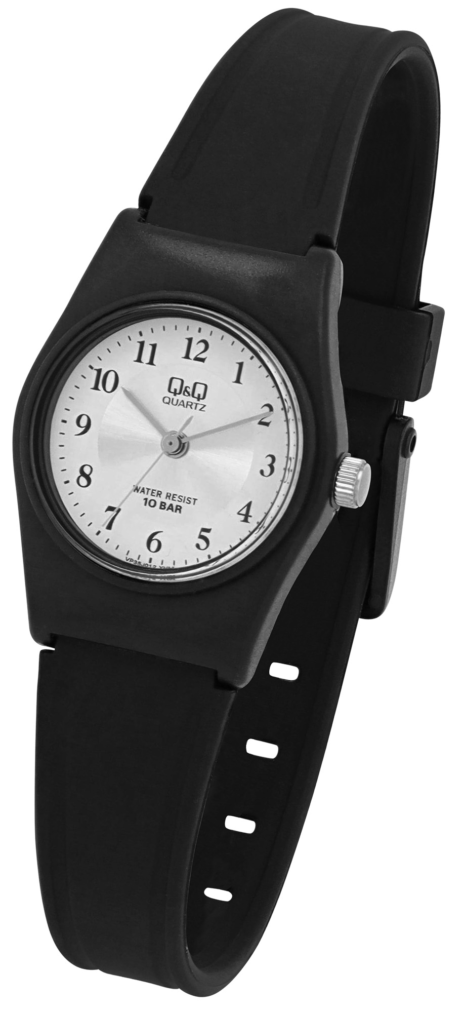 Q&Q Damenuhr mit  Resinband, Ø 24 mm, schwarz/ silberfarben (weiß)