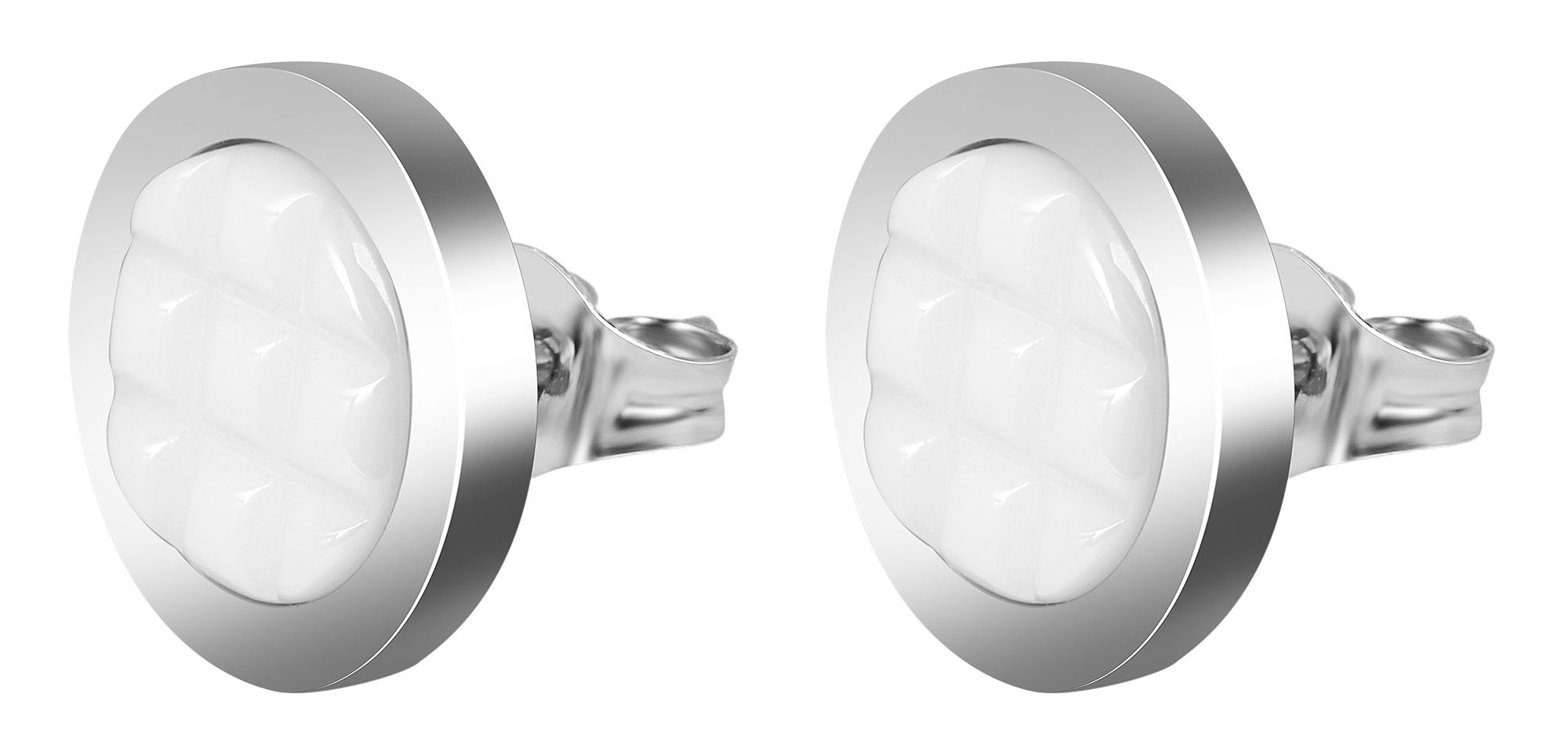 Akzent Keramik / Edelstahl Ohrstecker, silberfarbig, weiß, Durchmesser: 1,2 cm / Stärke: 0,2 cm
