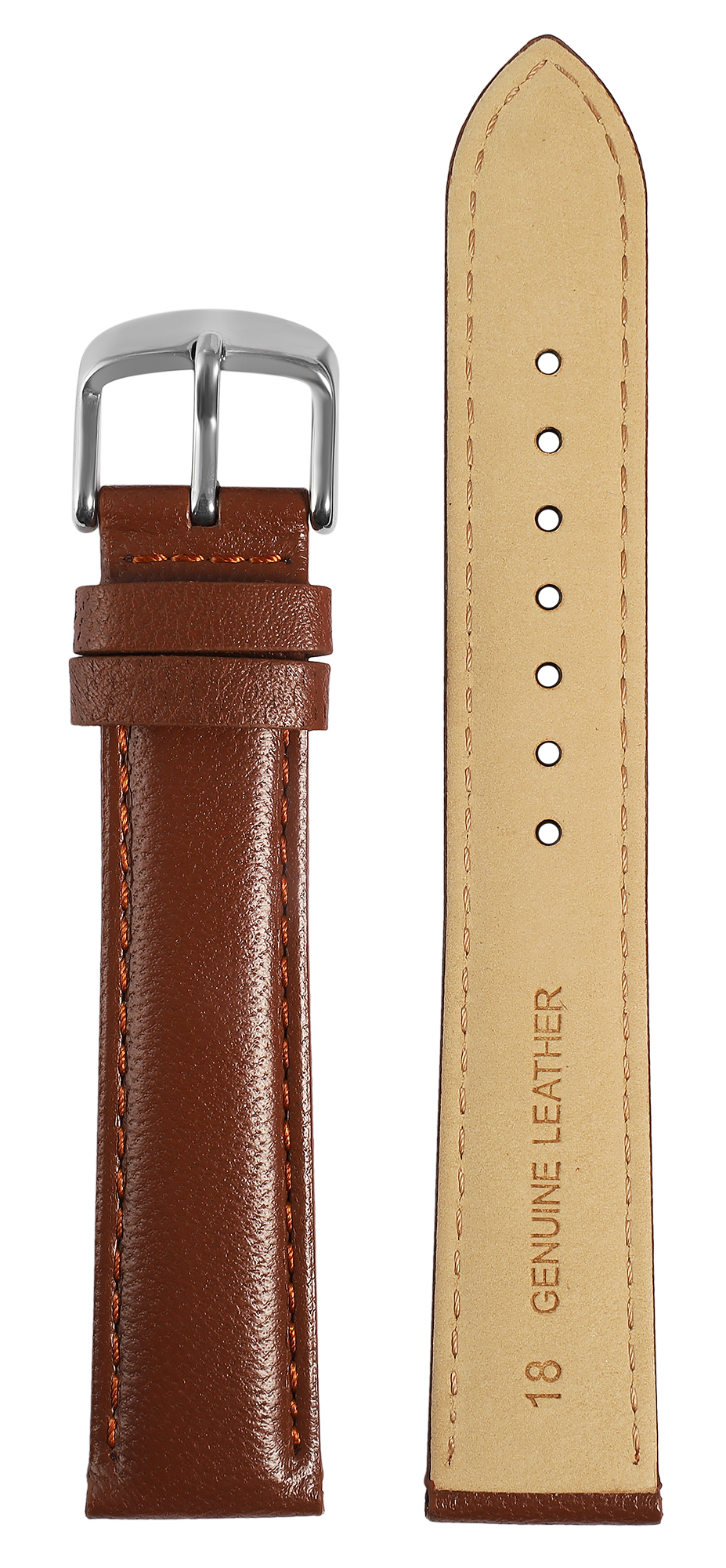 Gr 12 mm Uhrenarmband aus Echtleder in braun, genäht