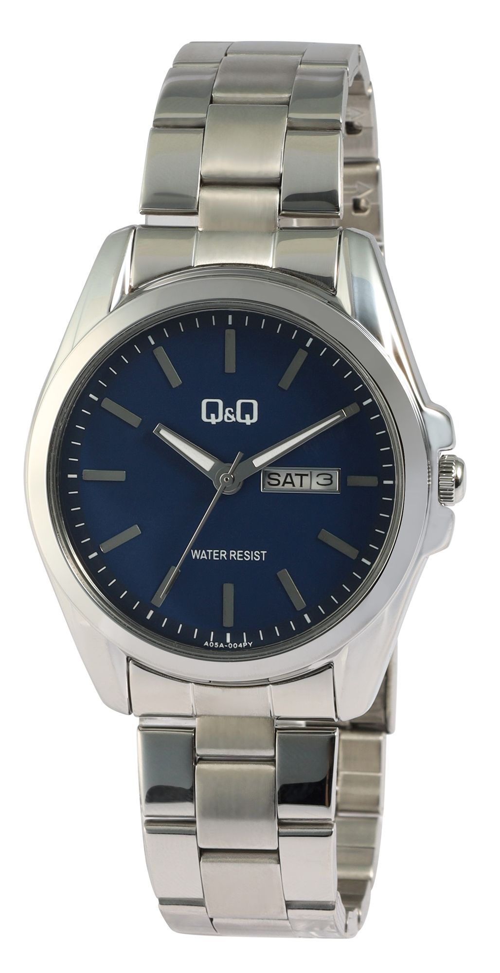 Q&Q Herrenuhr mit Edelstahlarmband, Ø 41 mm, silberfarben/blau