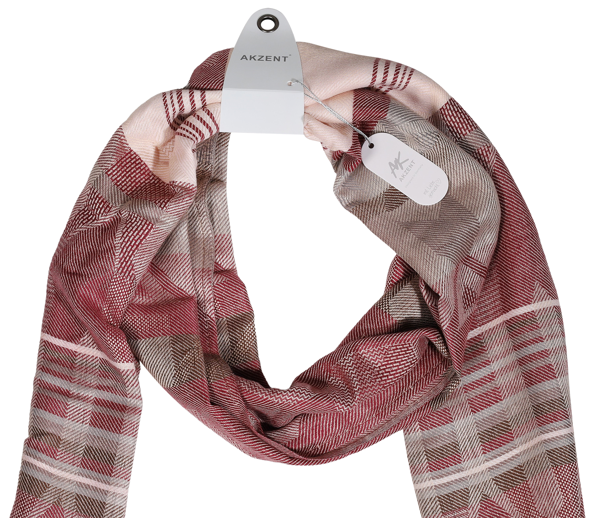 Winterschal gemustert Rot/ Beige, 100% Viskose, VE 4