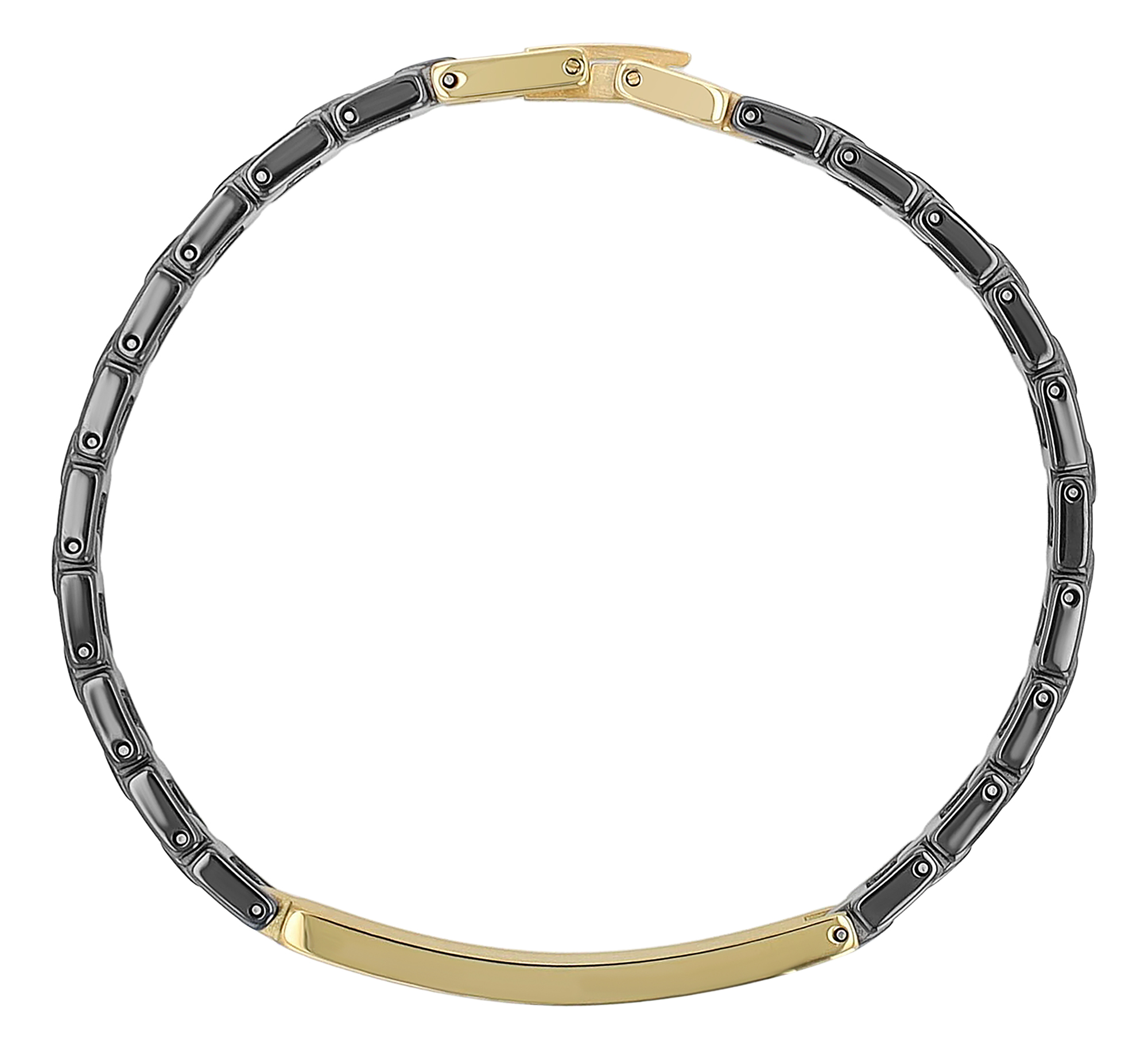 "Seoa" Edelstahl-Keramik ID-Armband, 18cm, Gravurplatte, schwarz/ goldfarben