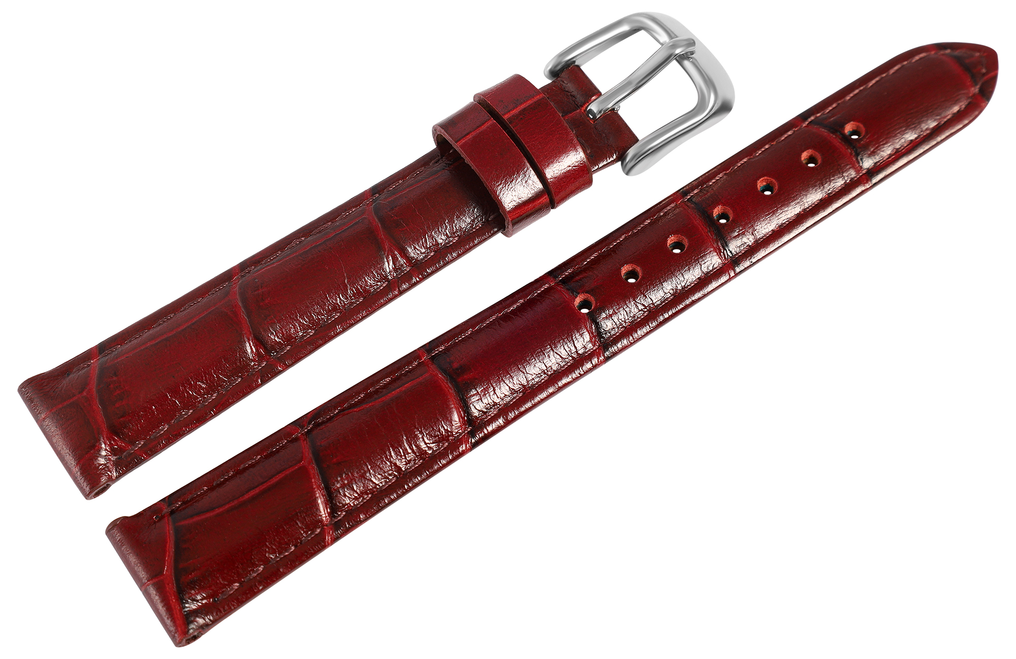 Uhrenarmband aus Echt Leder, Kroko-Optik, bordeauxrot, 14 mm