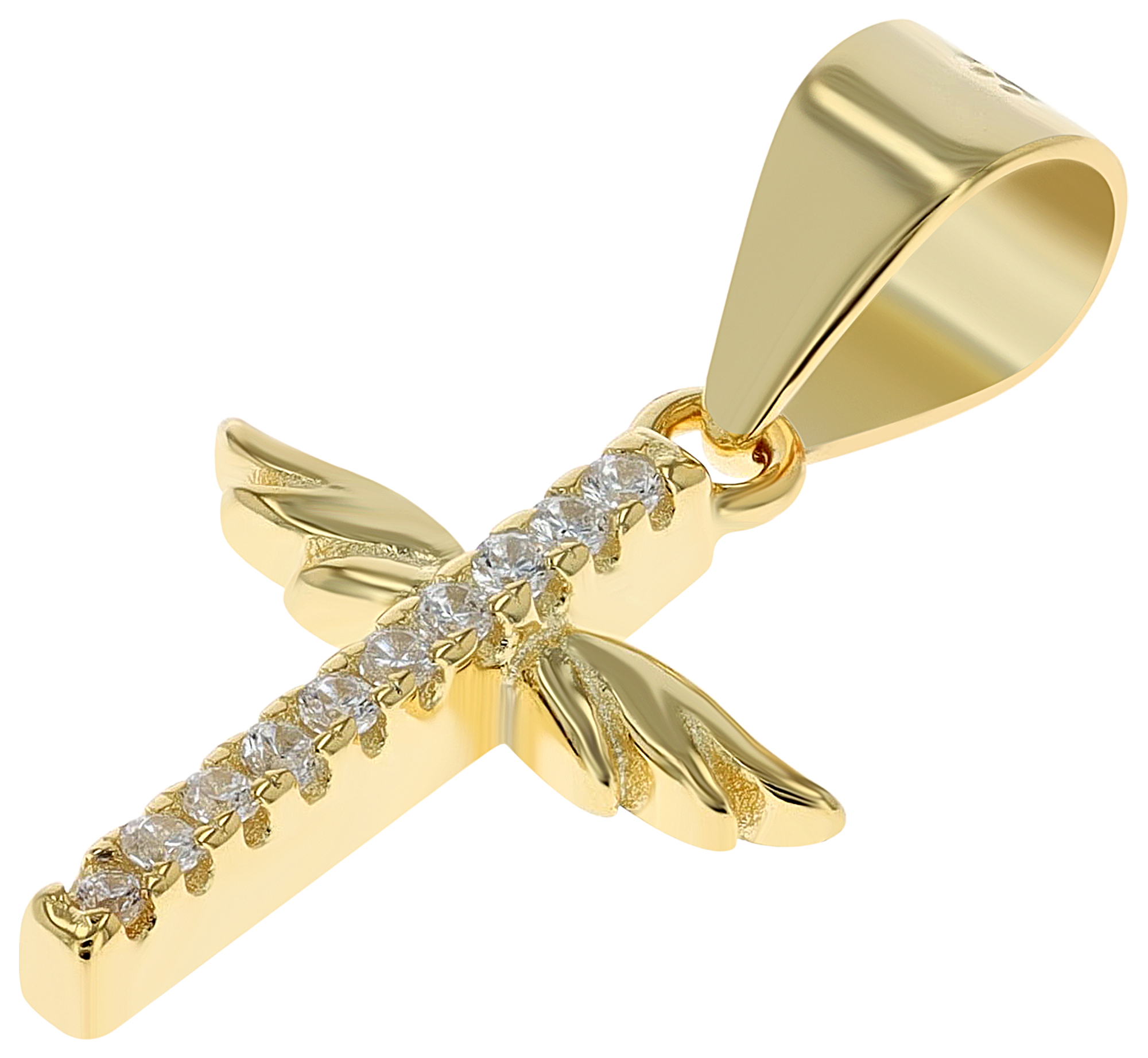 "Edith", 925/- Echtsilber Anhänger, Kreuz mit Flügeln, Zirkoniabesatz, vergoldet