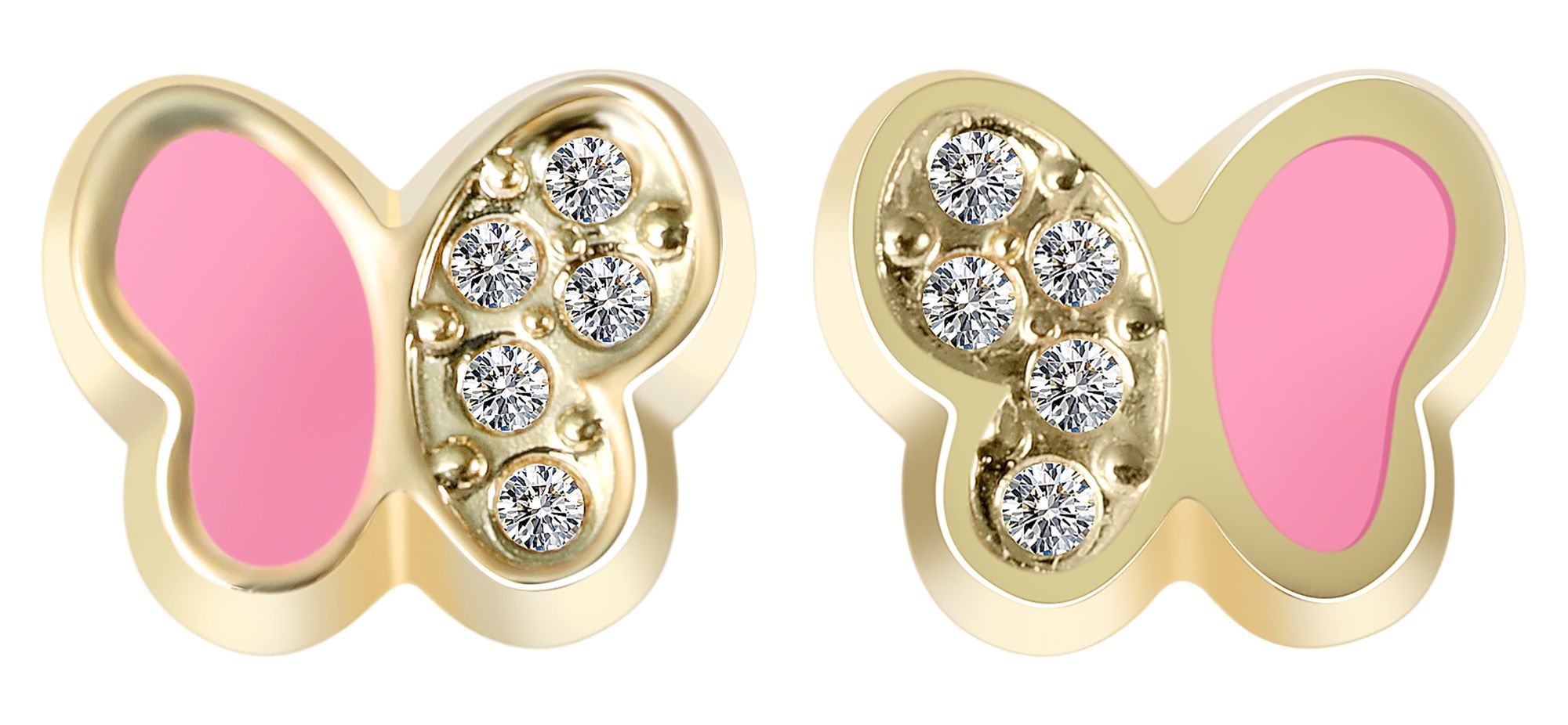 333/- Gold "Mahila" Ohrstecker, Schmetterling mit Zirkonia & Emaille, Gelbgold, 8 Karat, Kinder