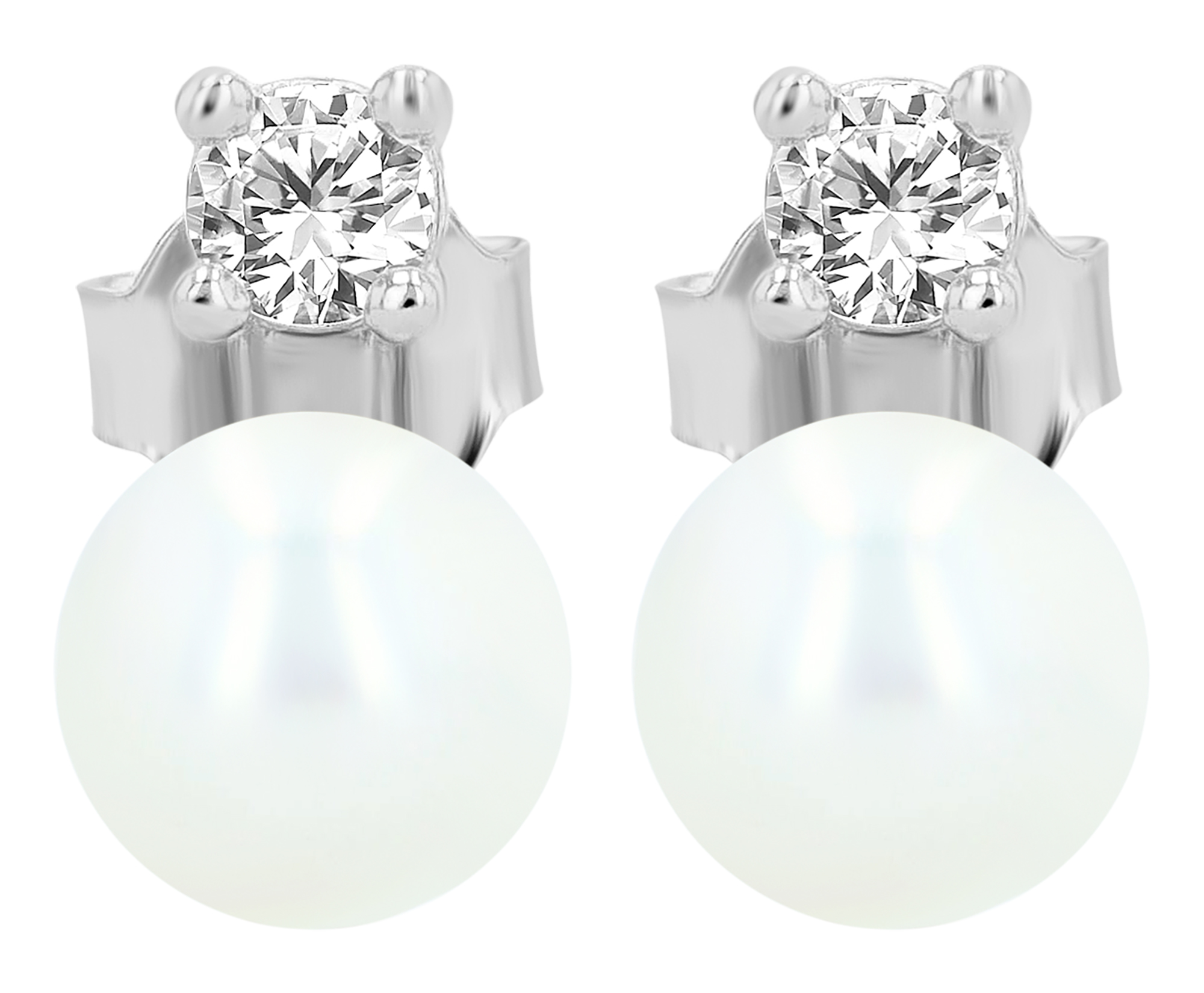 "Alma" 925/- Echt Silber Ohrstecker - echte Süßwasserperle (6mm)/ Zirkonia, rhodiniert
