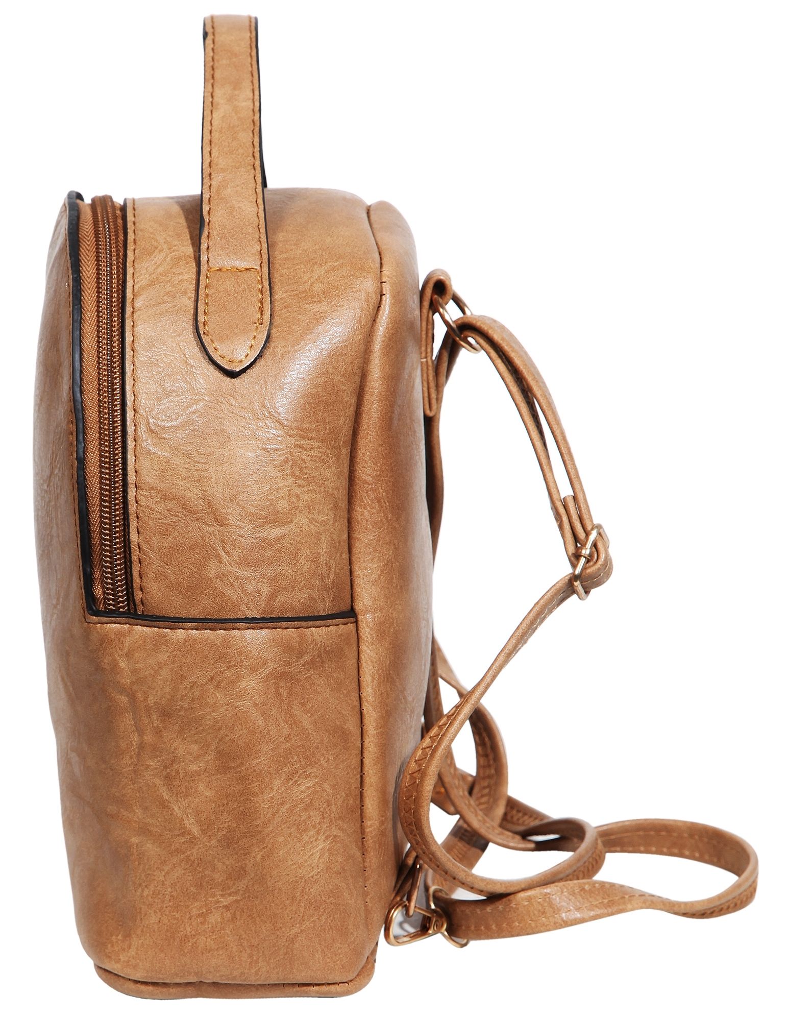Damen-Rucksack aus Lederimitat, beige, Länge: 21,5 cm / Breite: 19,0 cm / Stärke: 8,0 cm