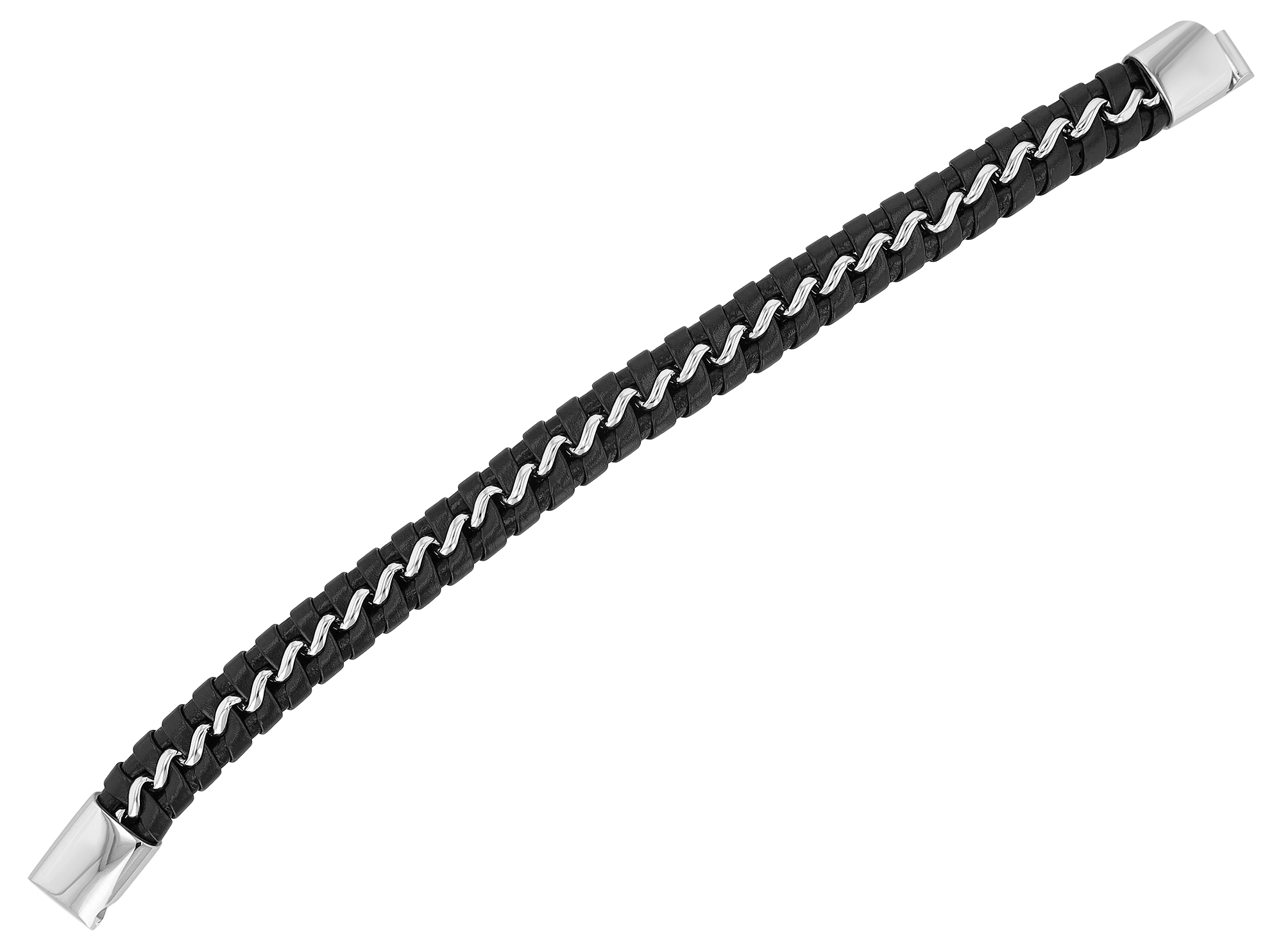 "Bosko" Echtlederarmband mit Edelstahlelementen, 23 cm, schwarz