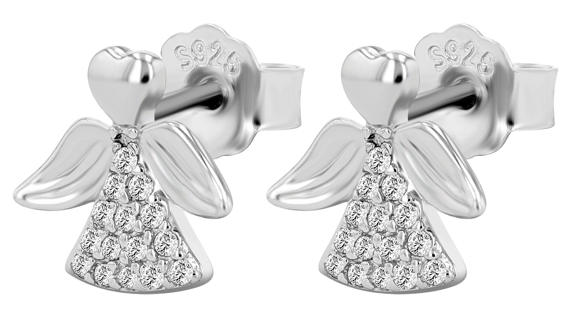 "Malaak" 925/- Echt Silber Ohrstecker - Engel, Zirkonia, rhodiniert