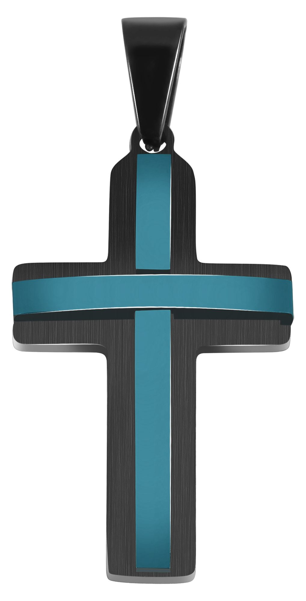 "Arin" Edelstahl Anhänger - Kreuz, bicolor (schwarz/blau)