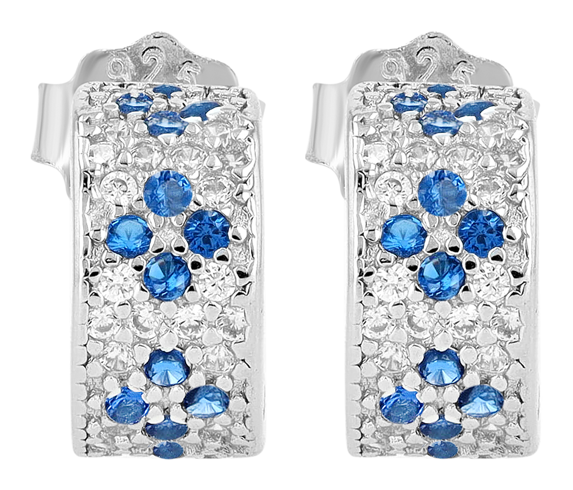 925/- Echt Silber Creole mit Steckverschluss,, Zirkonia blau, silberfarben rhodiniert