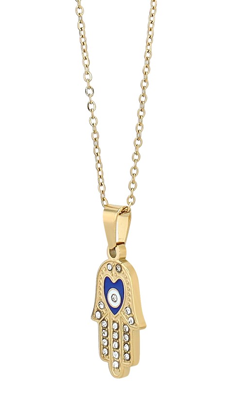 "Hand der Fatima" Edelstahlkette mit Anhänger, 45 cm, goldfarben