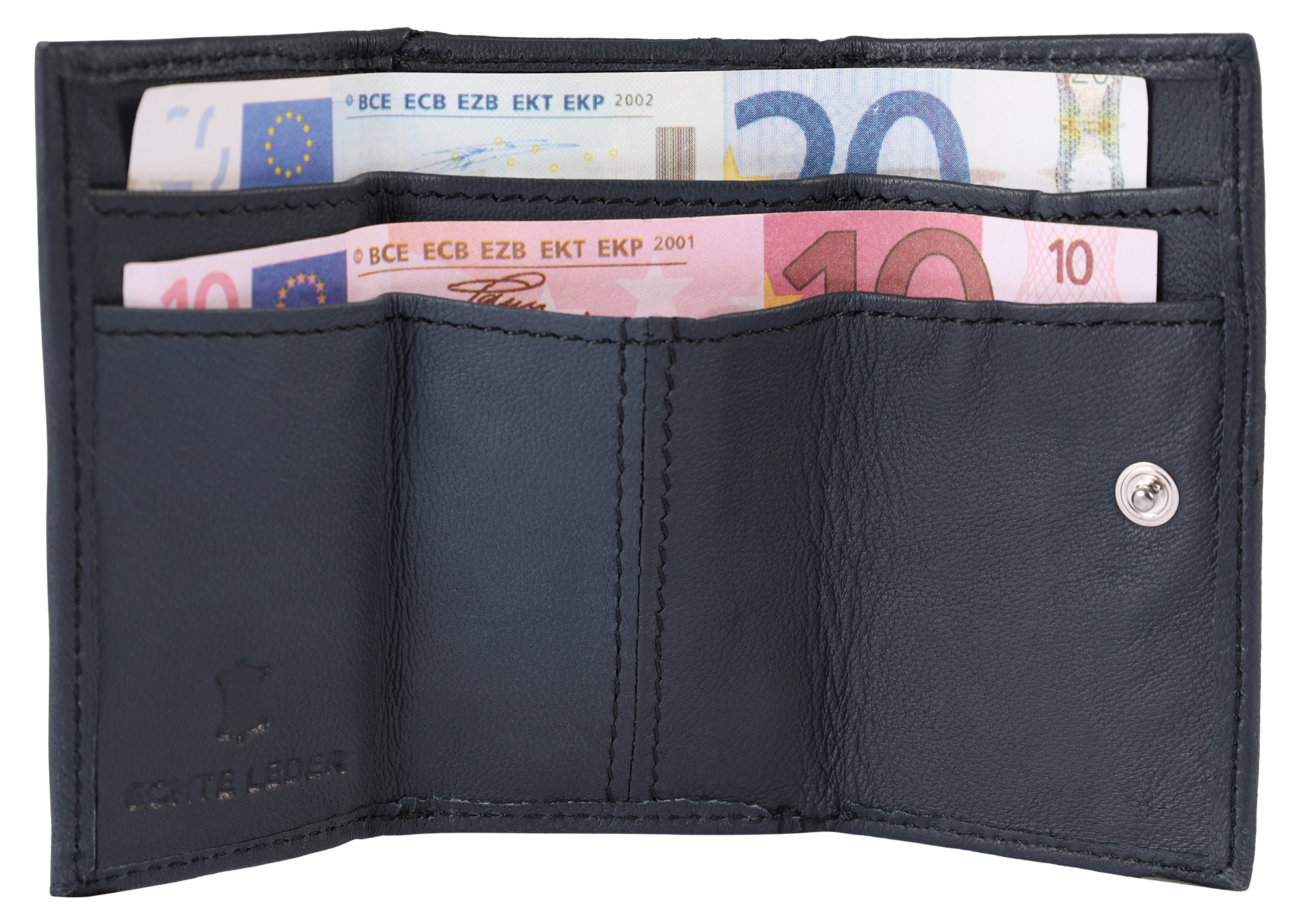 Excellanc Mini-Geldbörse aus Echtleder in blau-grau