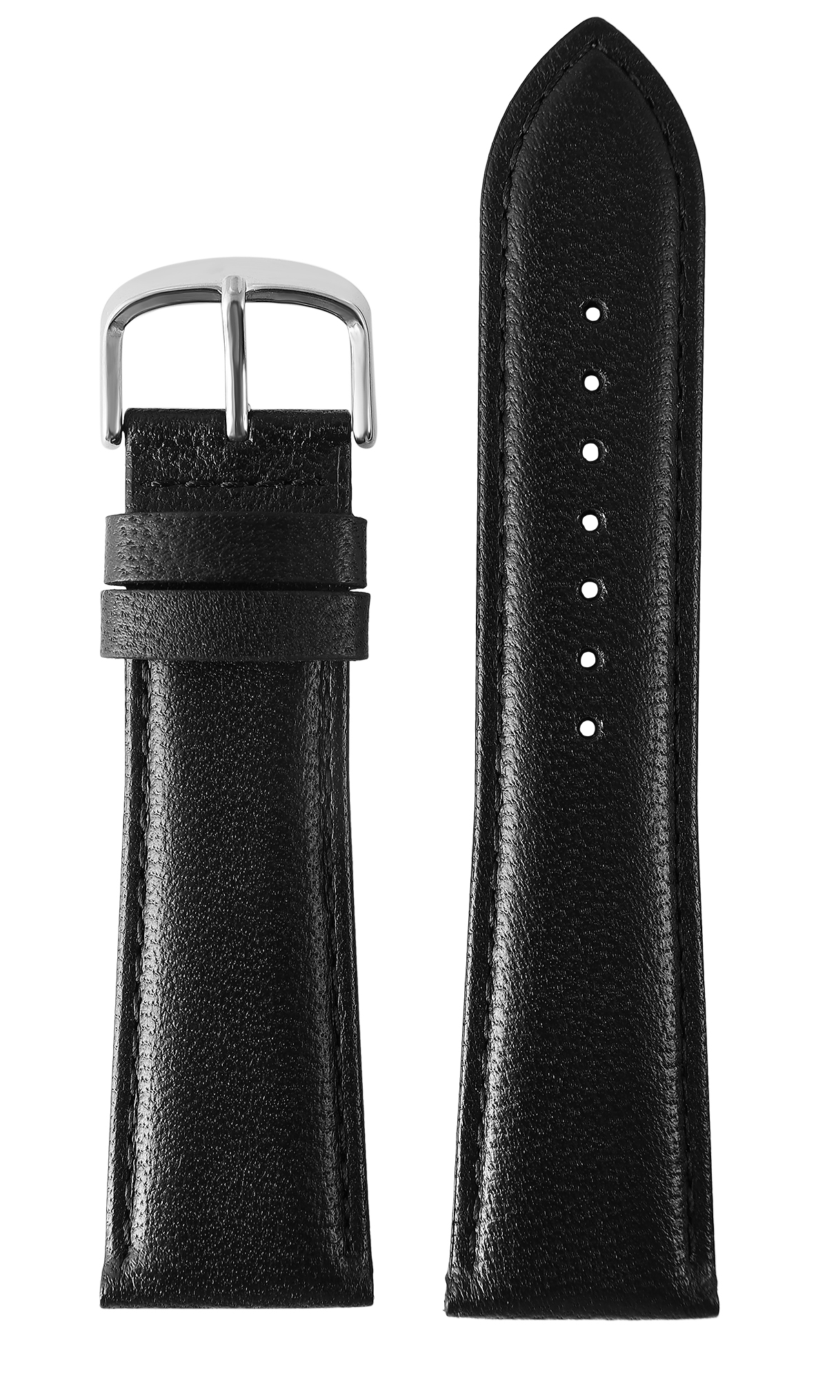 Gr 22 mm Uhrenarmband aus Echtleder in schwarz, genäht