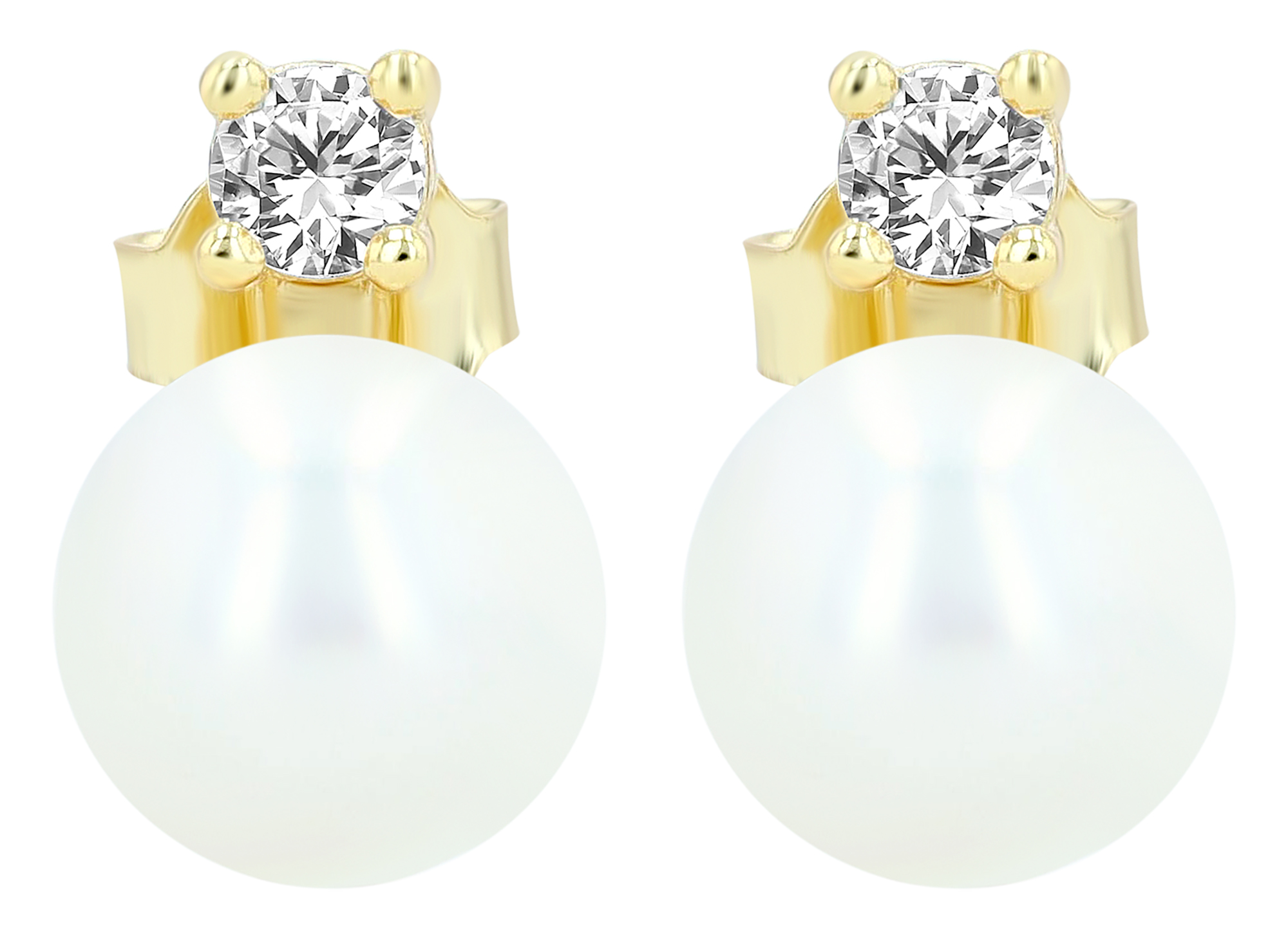 "Almi" 925/- Echt Silber Ohrstecker, echte Süßwasserperle Ø 8 mm/ Zirkonia, vergoldet