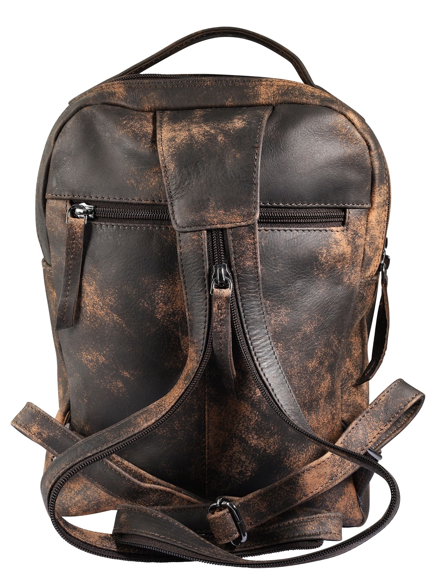 Leonardo Verrelli, Echtleder Rucksack/Sling Bag, Reißverschluss, verstellbare Riemen, braun/schwarz