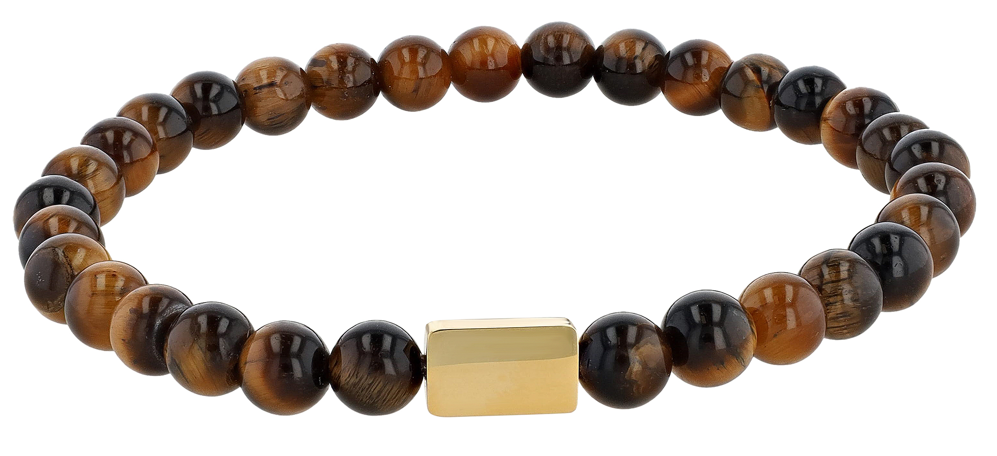 "Jareth", Kugelarmband, Tiegerauge, gravurfähiges Edelstahlelement, goldfarbig