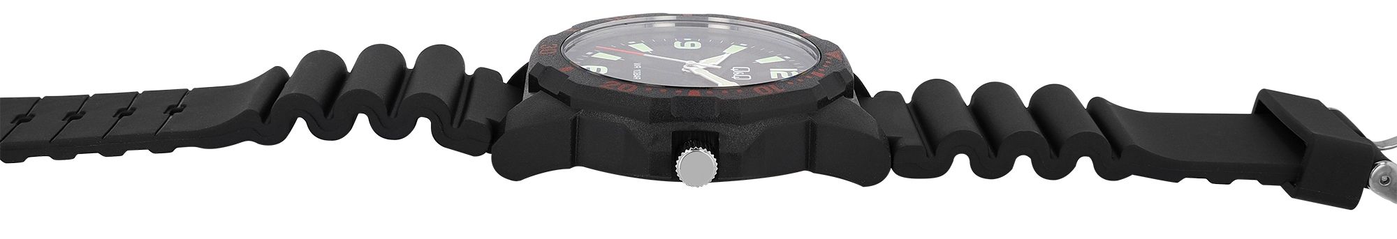 Q&Q Herrenuhr, Resinband, Ø 43 mm, schwarz/ rote Details
