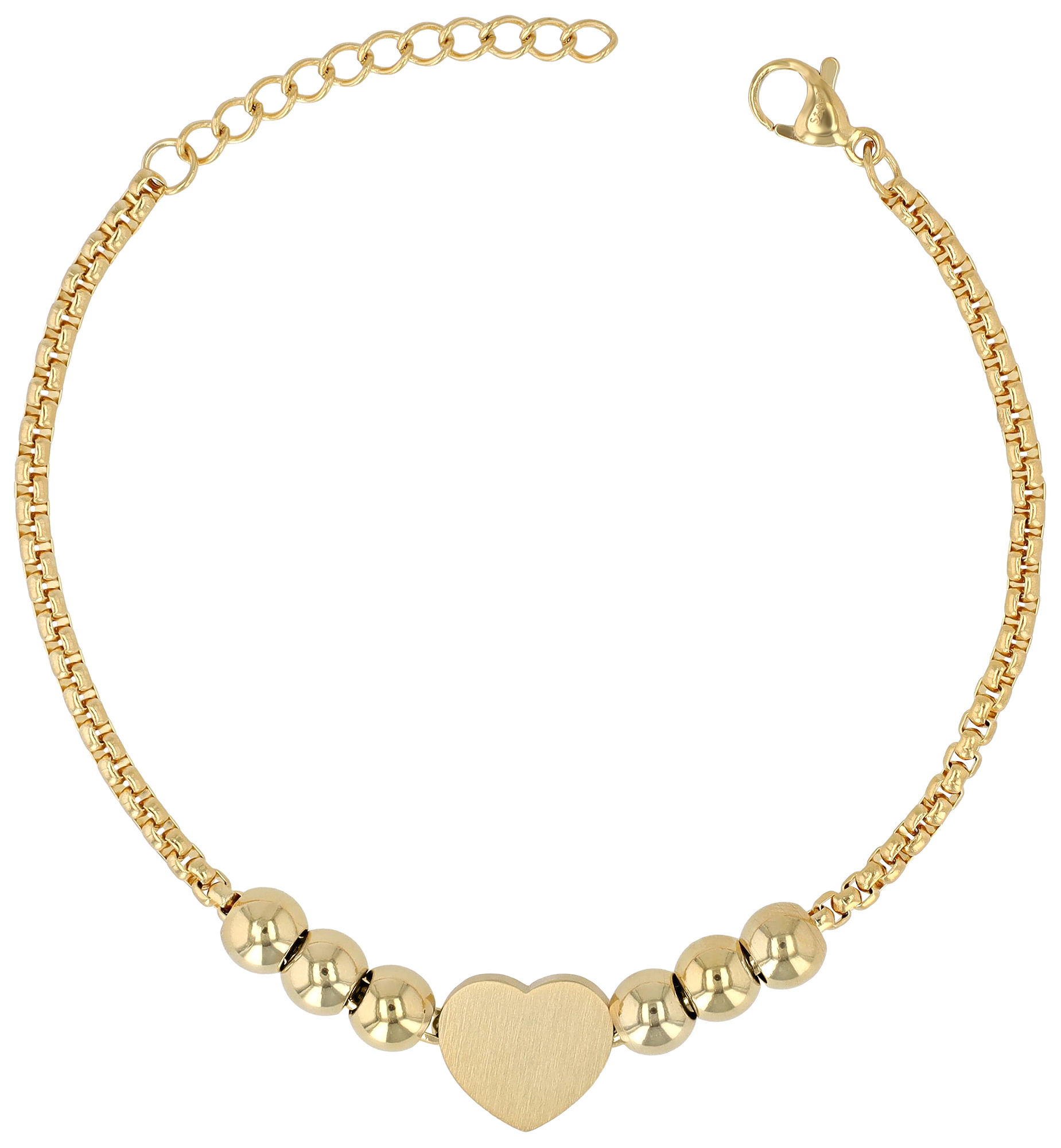 "Hilla" Edelstahl Armband - Herz & Kugeln, 17 + 3 cm, gravierbar, goldfarben