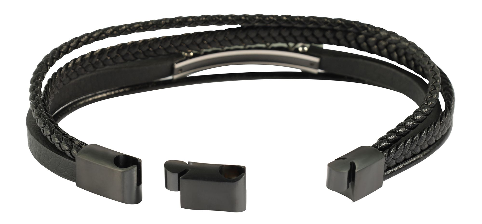 "Marcellino" Armband aus Lederimitat mit Edelstahlelementen, 19 cm