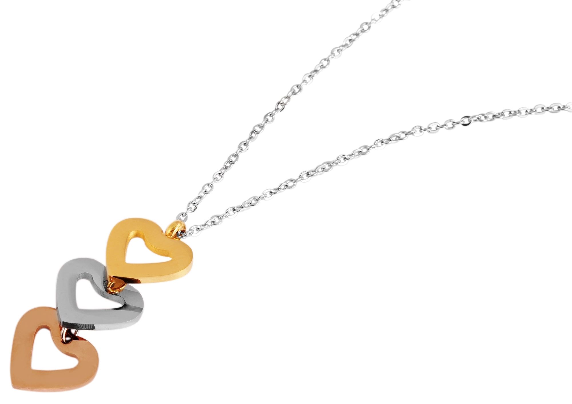 Edelstahl Schmuckset, Kette 43 + 5cm mit Anhänger + Ohrringe, tricolor