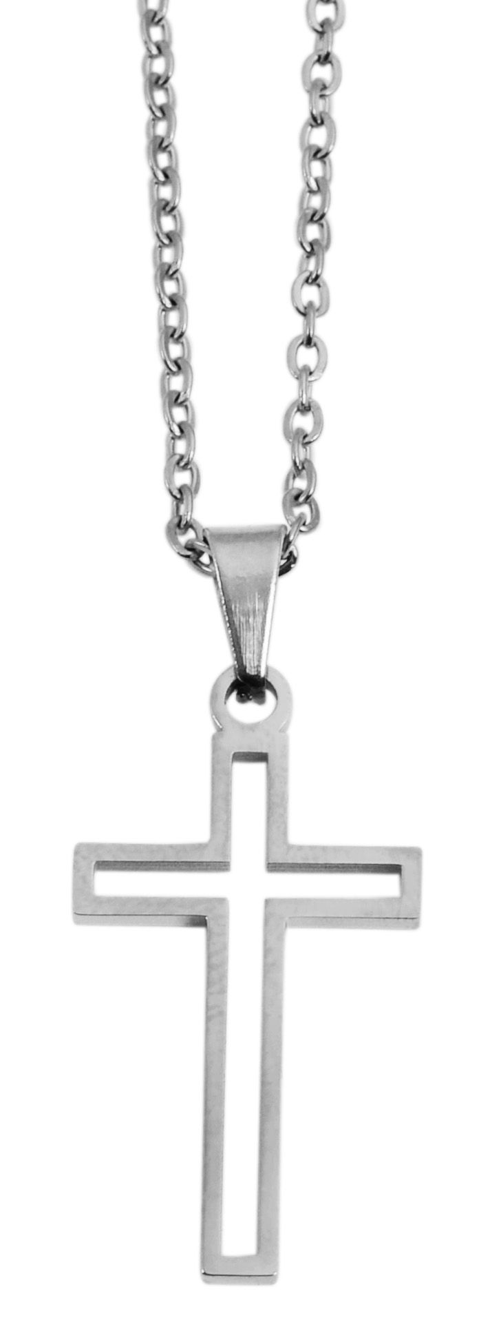 "Hafsa" Edelstahl Kette (43+5 cm) mit Anhänger - Kreuz, silberfarben