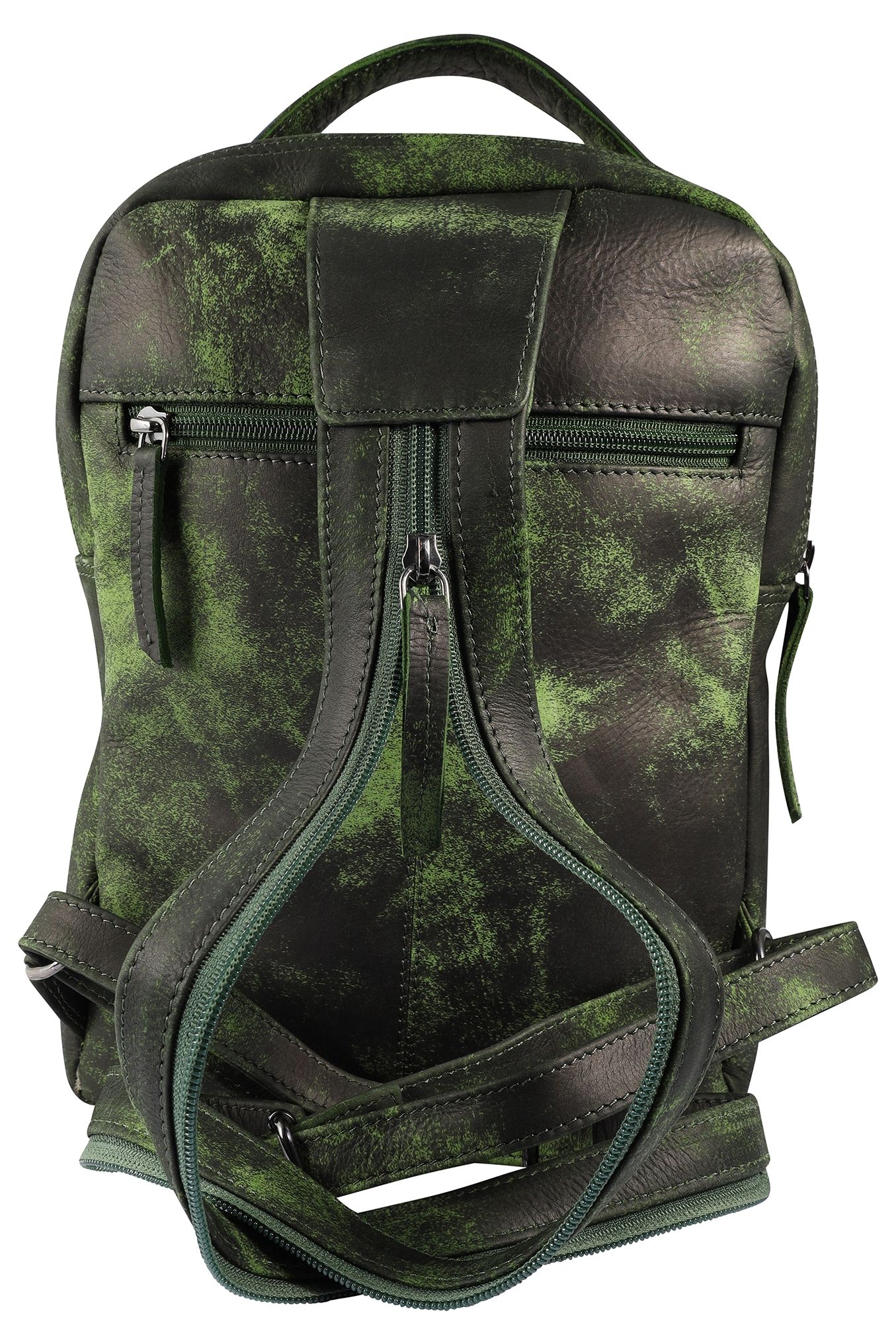 Leonardo Verrelli, Echtleder Rucksack/Sling Bag, Reißverschluss, verstellbare Riemen, grün/schwarz