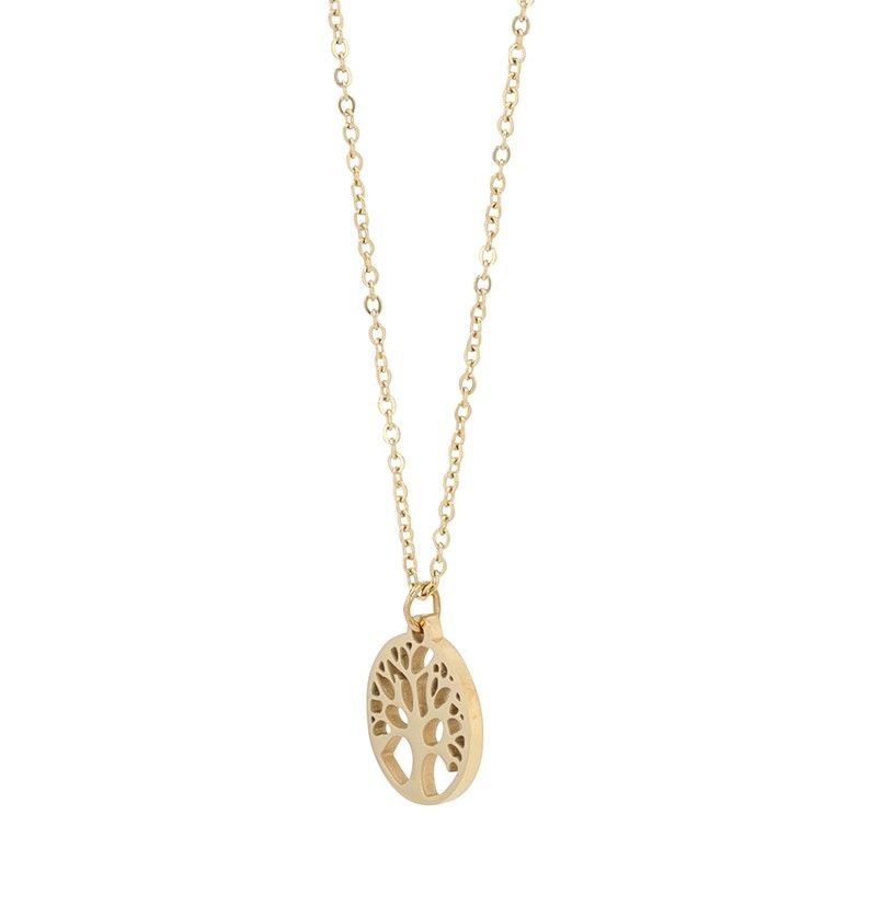 "Junia" Edelstahl Kette mit Anhänger - Lebensbaum, 43 + 5 cm, goldfarben