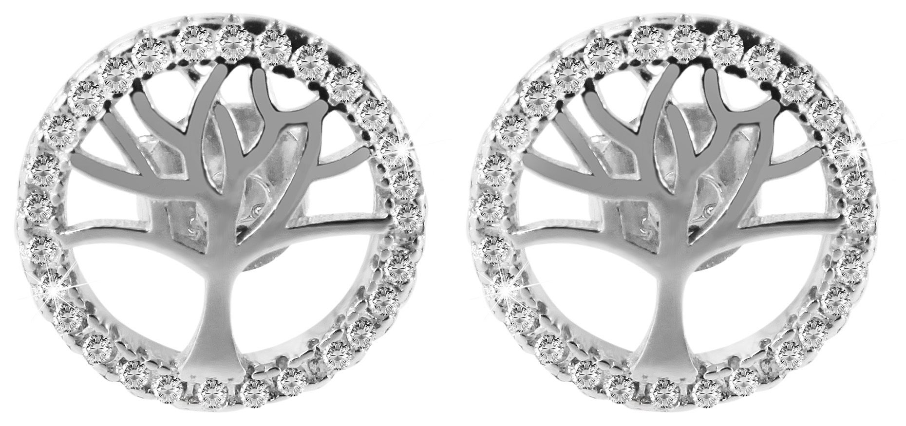 925/- Echt Silber Ohrstecker "Barbara" mit Lebensbaummotiv und Zirkoniabesatz, 925/rhodiniert