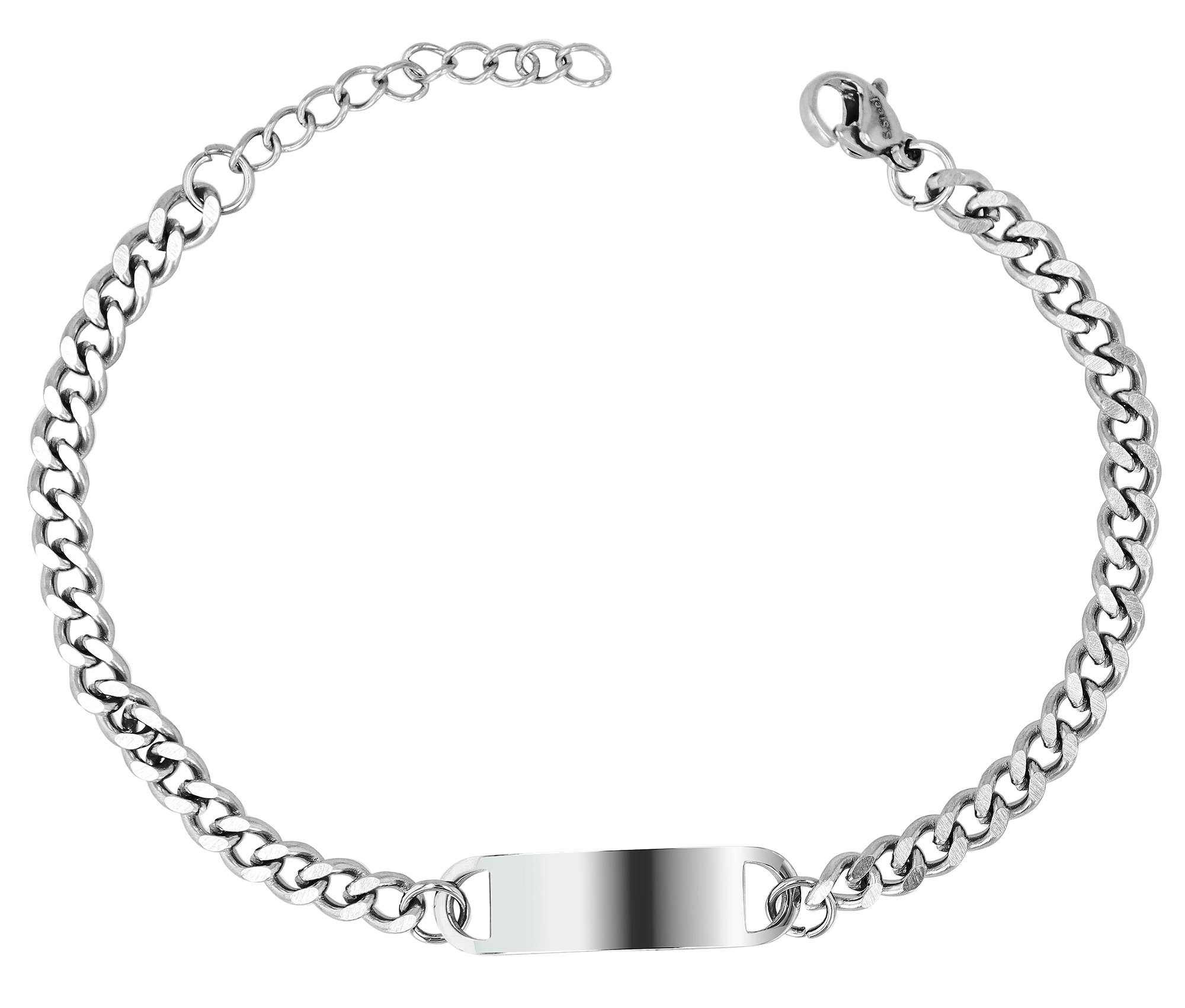 "Benny" Panzerarmband aus Edelstahl, Gravurplatte, silberfarben, 17 + 3 cm