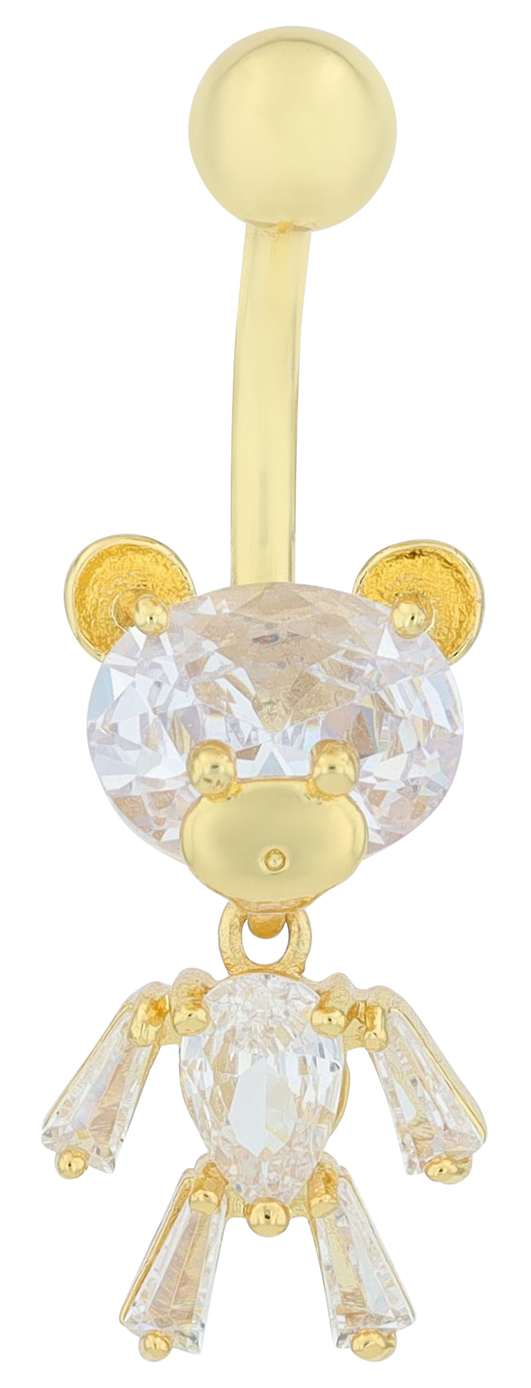 "Christine" Edelstahl-Bronze Bauchnabelpiercing, Stablänge 11 mm/ Stabstärke 2 mm, Bär, Zirkonia, goldfarben