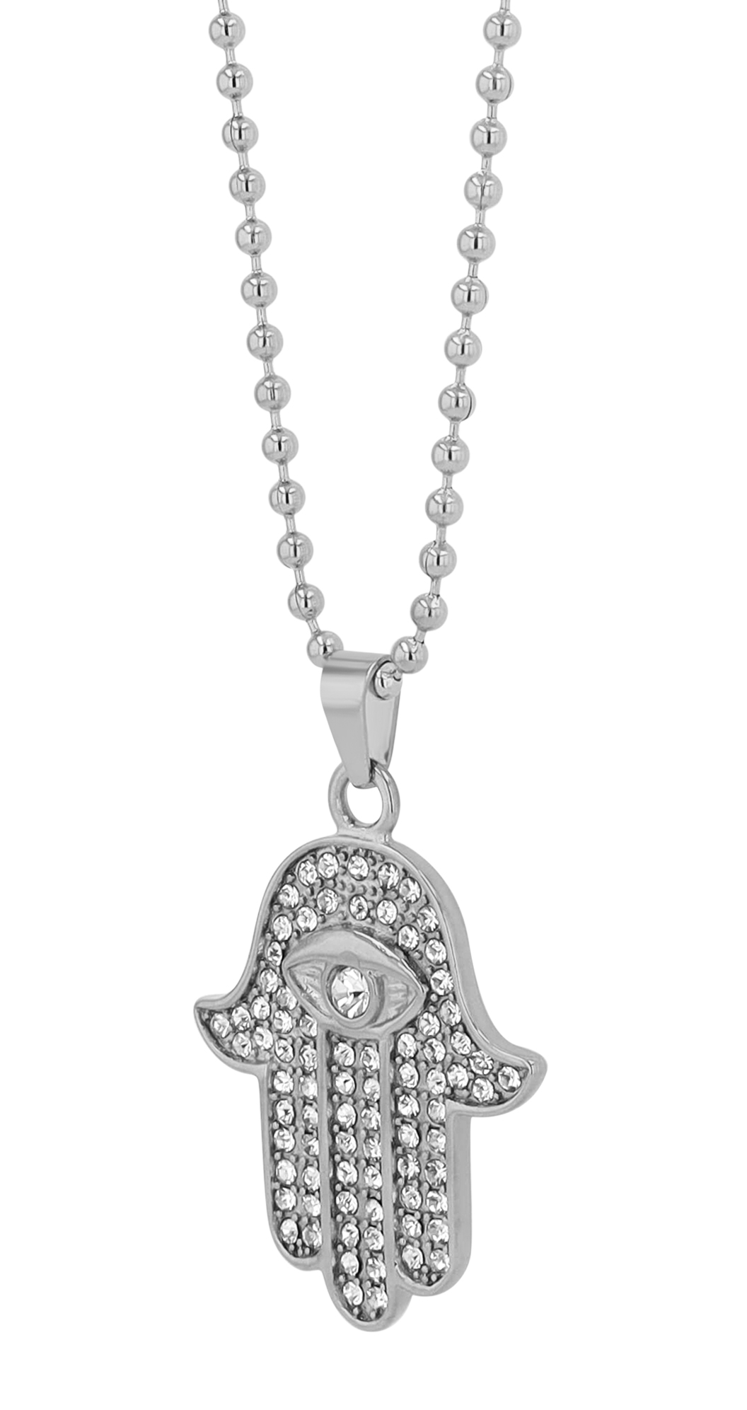 "Chamsa - Hand der Fatima" Edelstahl Kette mit Anhänger, 45 cm, silberfarben