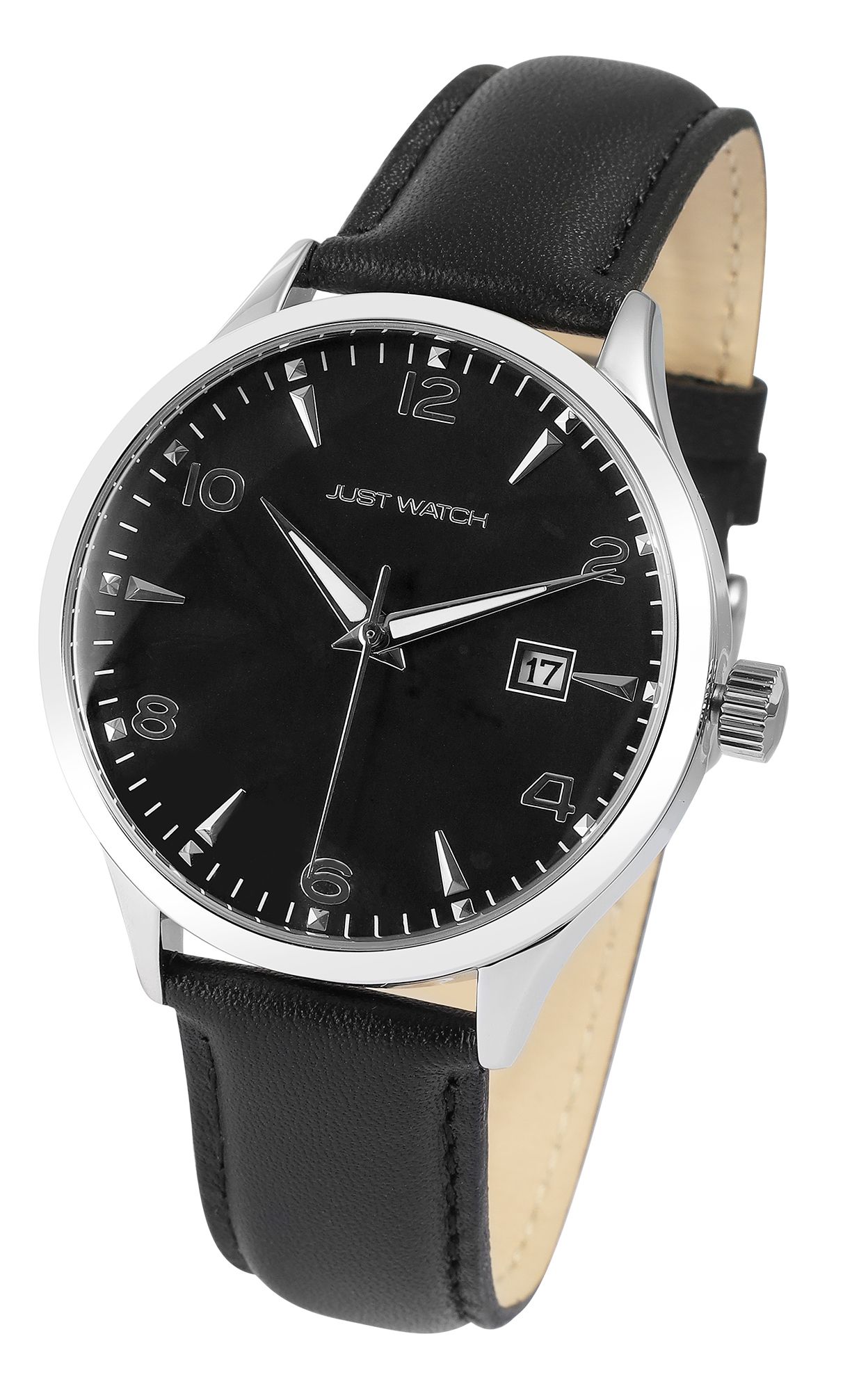 Just Watch Herrenuhr mit Echtlederarmband, schwarz/silberfarben