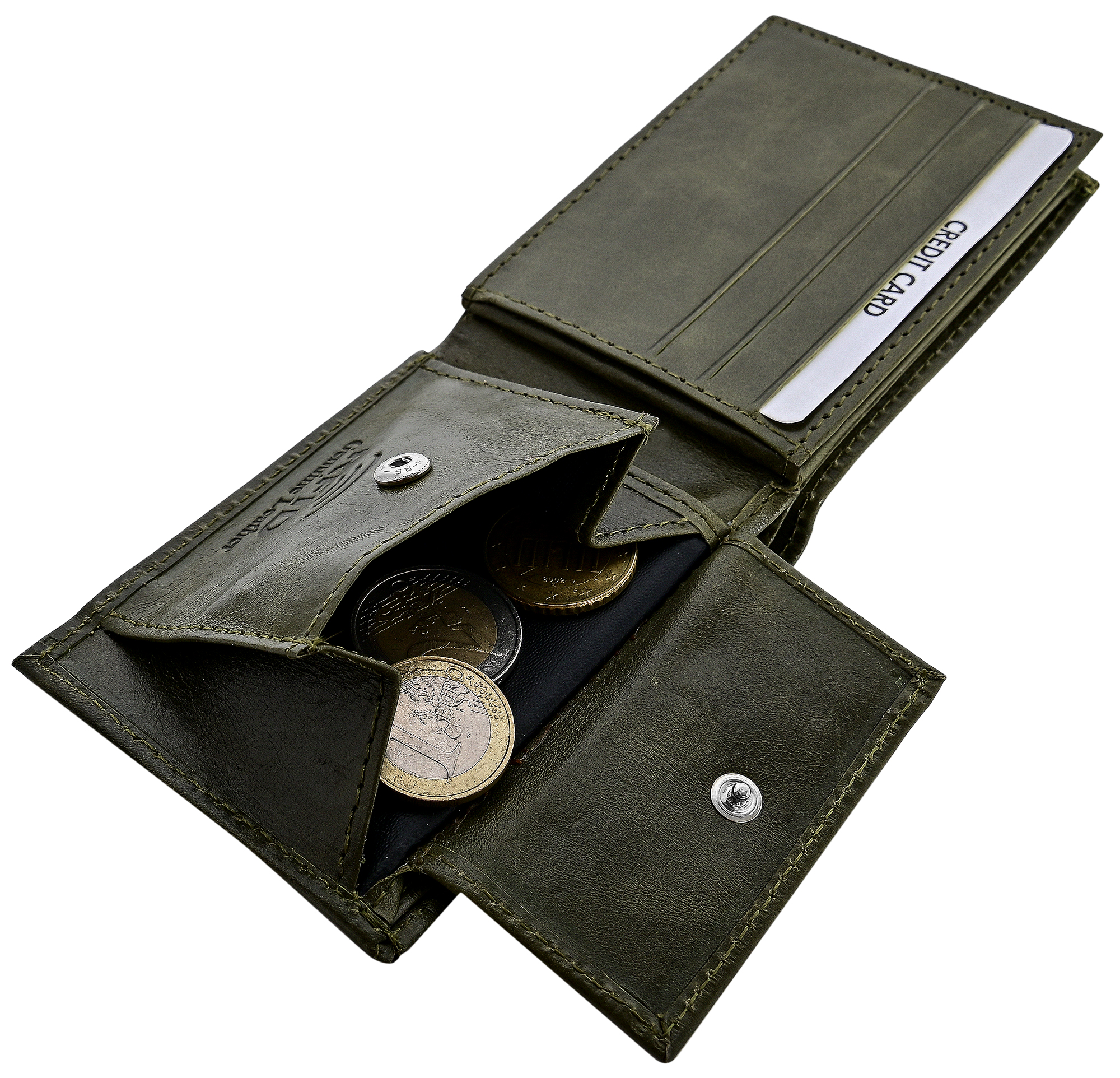 Steinmeister Echtleder Mini-Geldbörse, RFID, Querformat, khaki (grün)