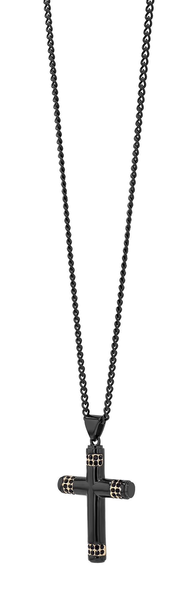 Akzent Halskette mit Kreuzanhänger, 316L Edelstahl, Similibesatz, 50 cm, schwarz/goldfarben
